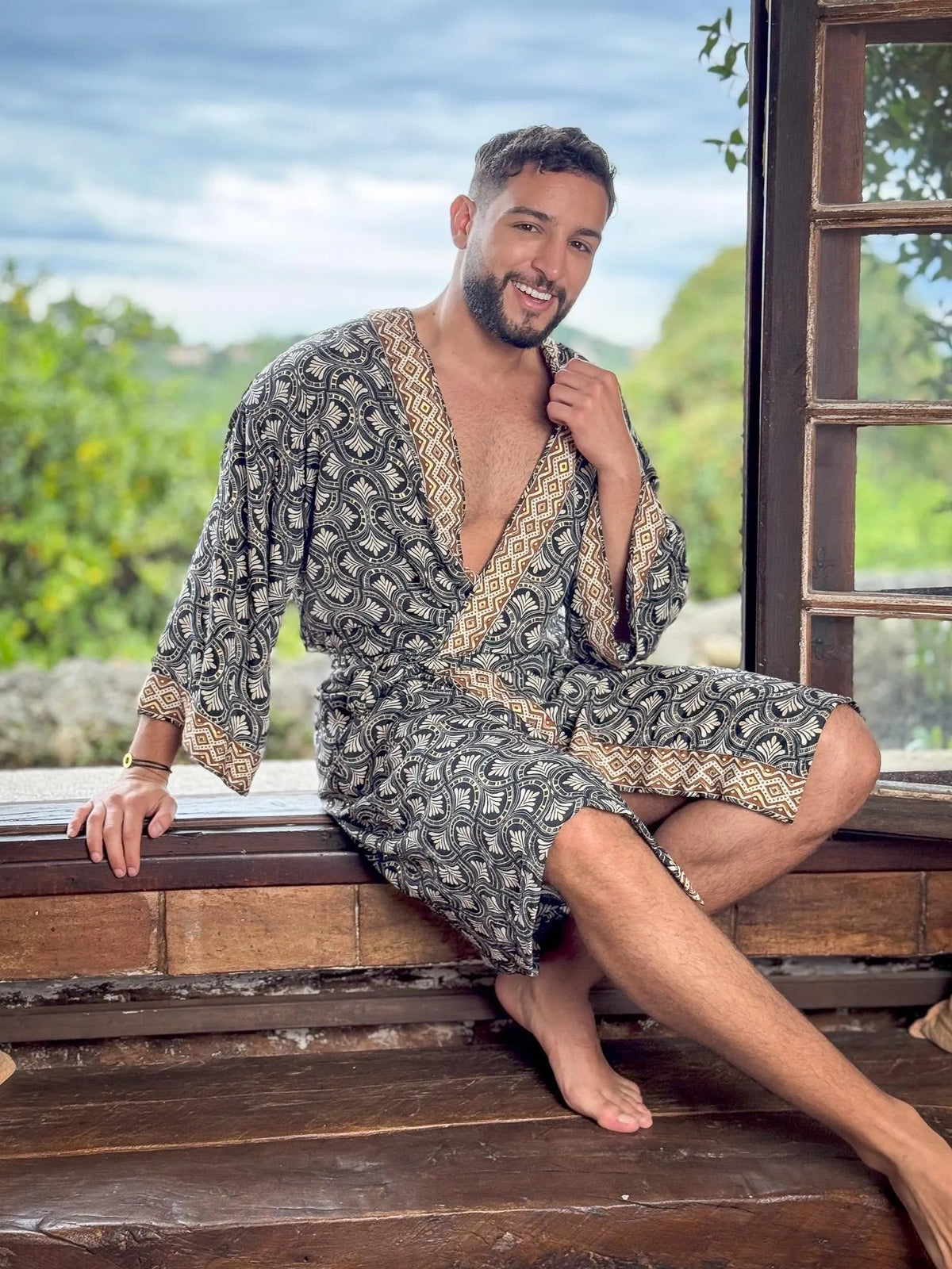 Kimono homme bohème en soie, kimono pour lui, peignoir en soie, robe de chambre, cadeau pour lui