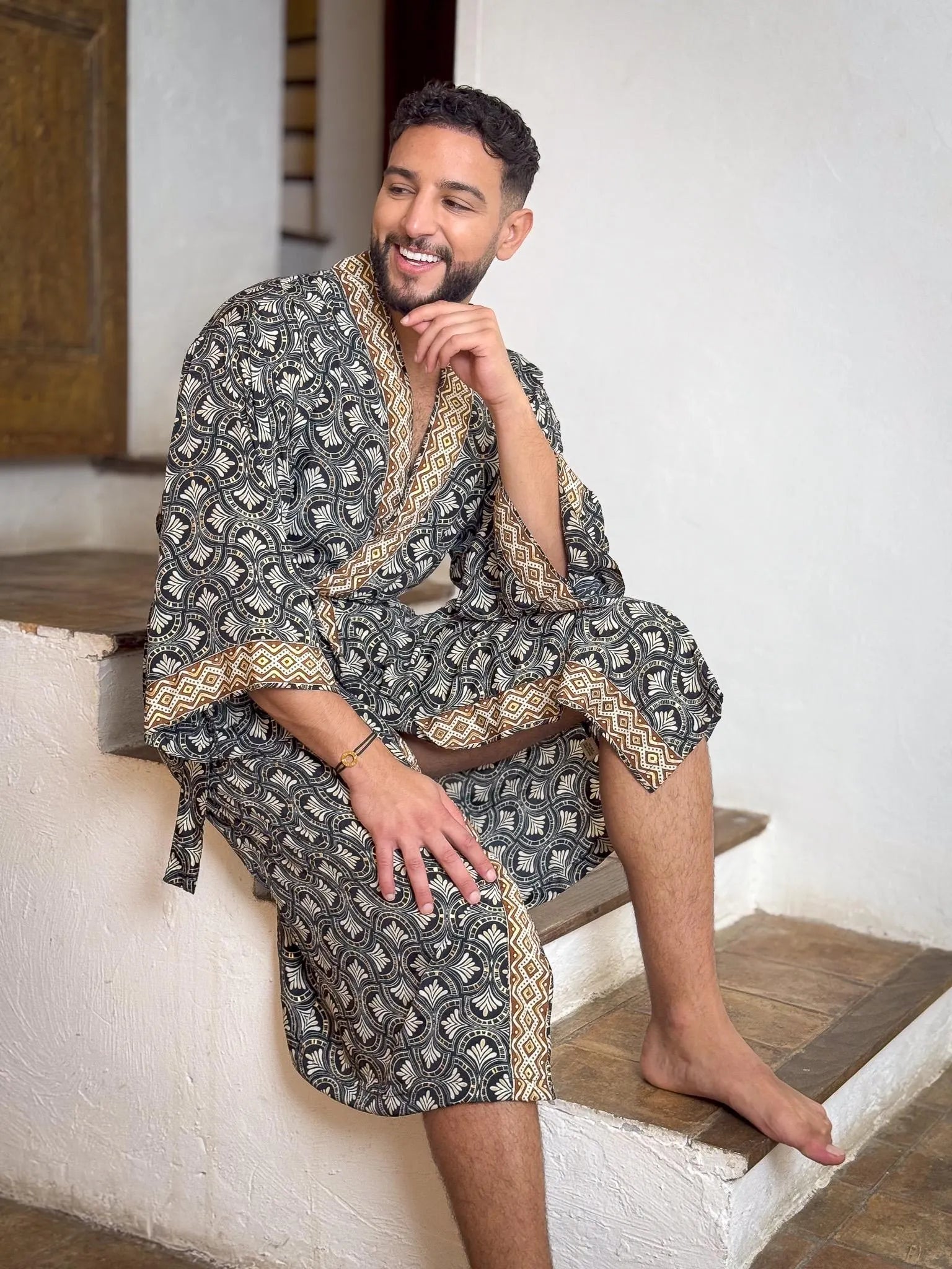 Kimono homme bohème en soie, kimono pour lui, peignoir en soie, robe de chambre, cadeau pour lui