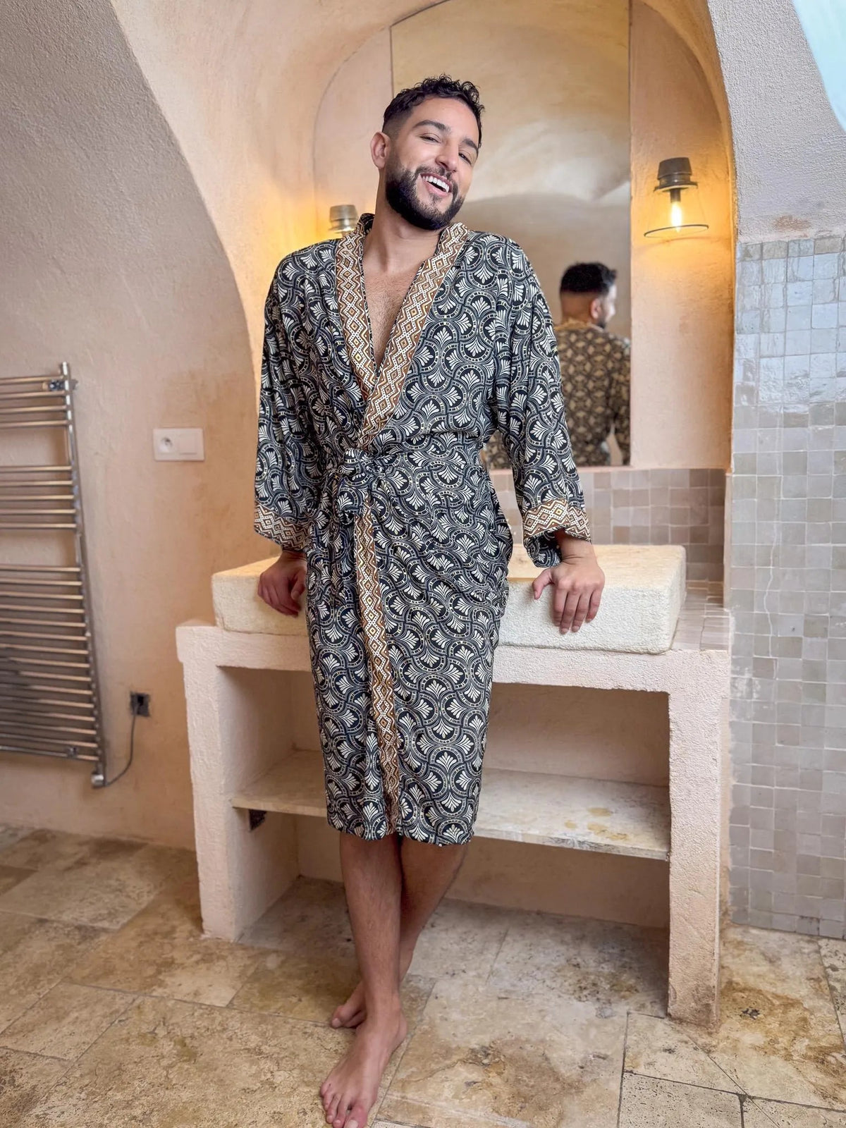 Kimono homme bohème en soie, kimono pour lui, peignoir en soie, robe de chambre, cadeau pour lui