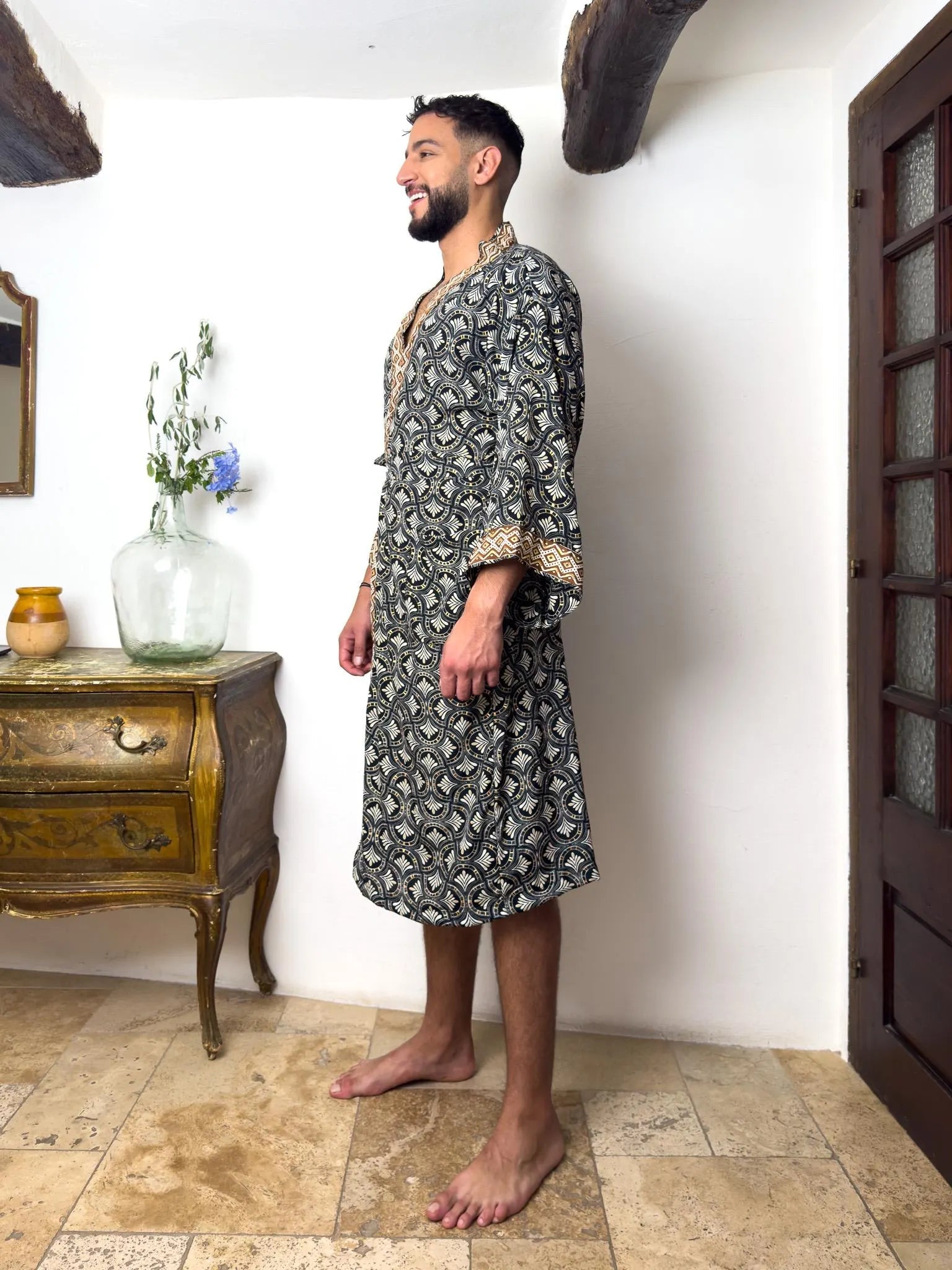 Kimono homme bohème en soie, kimono pour lui, peignoir en soie, robe de chambre, cadeau pour lui