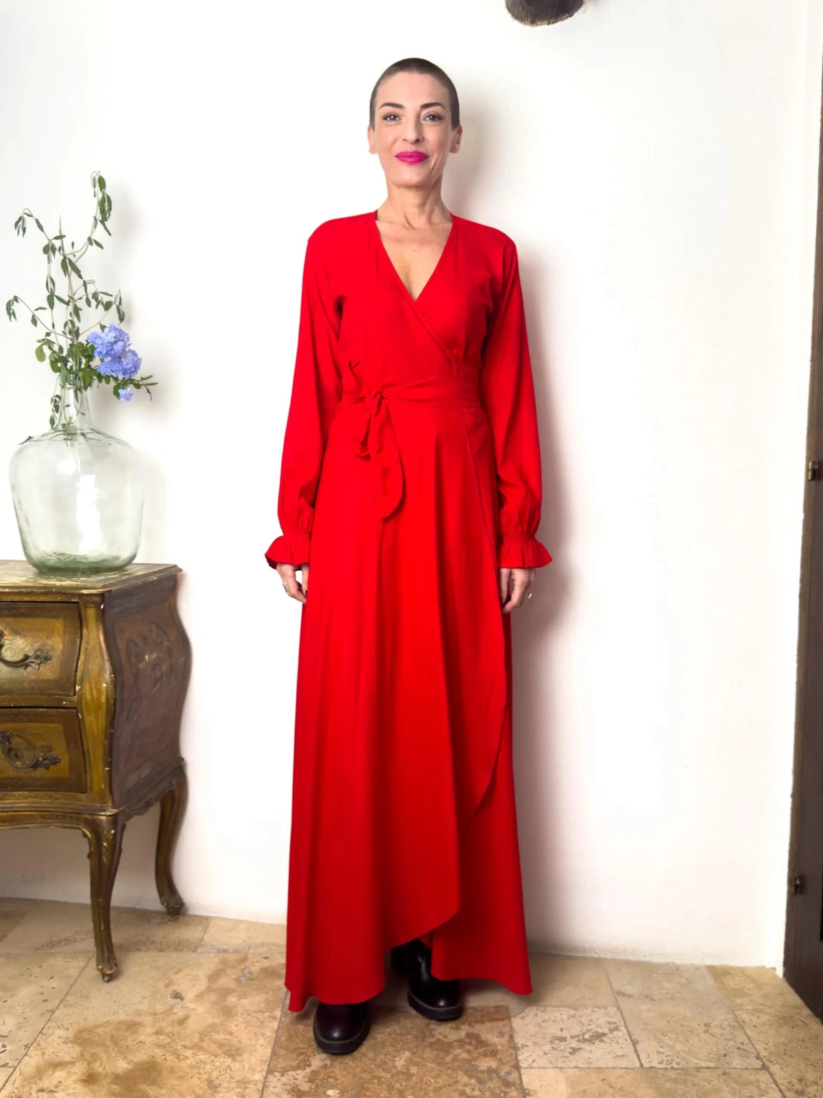 Long Wrap Dress - Boho Chic Dress - Wrap-Style Dress - Slit Dress - All-Season Dress - Gift for Her
