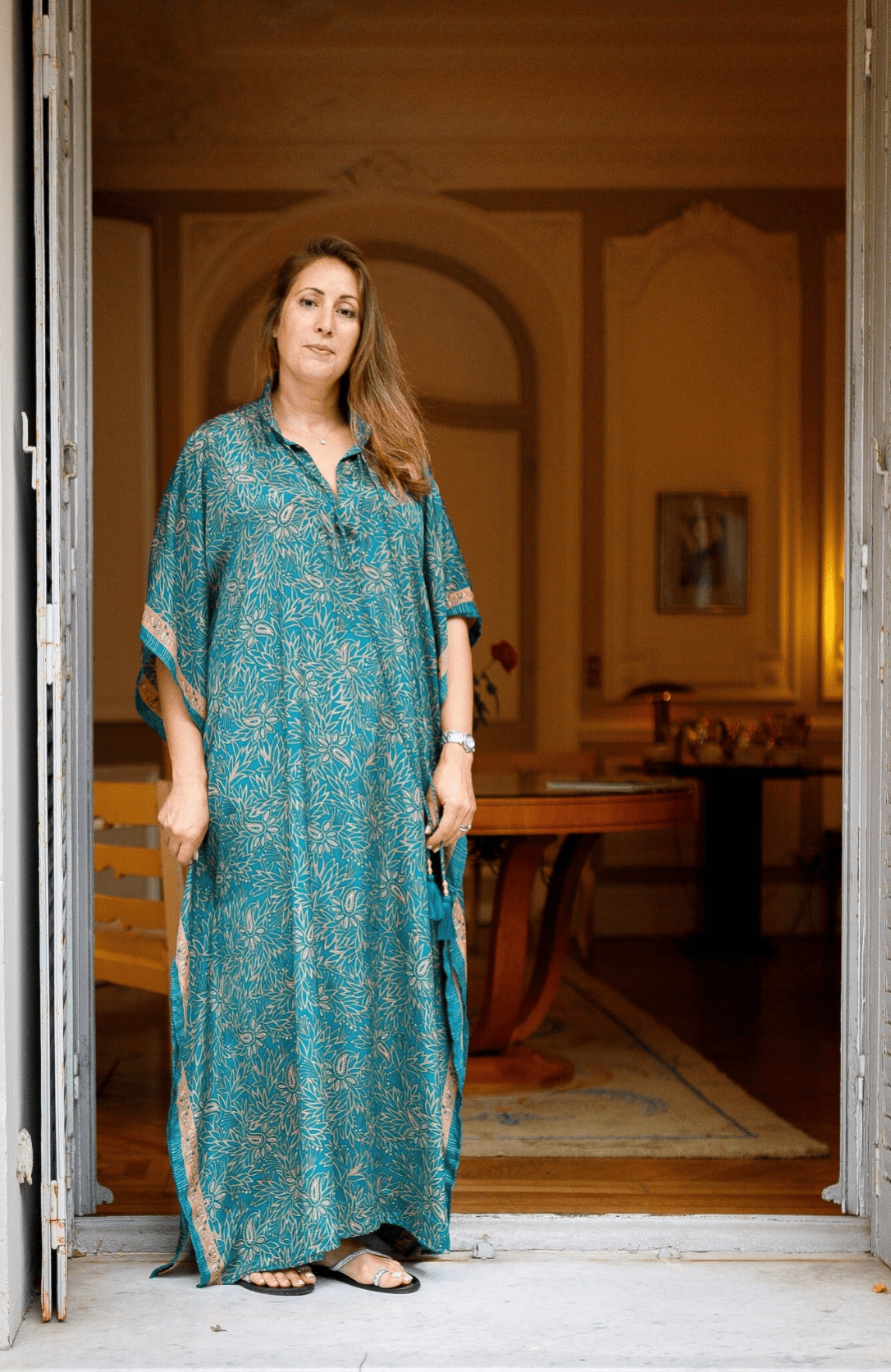 Robe maxi kaftan en soie surdimensionnée moderne, robe en soie, robe ample, robe à la maison, robe grande taille