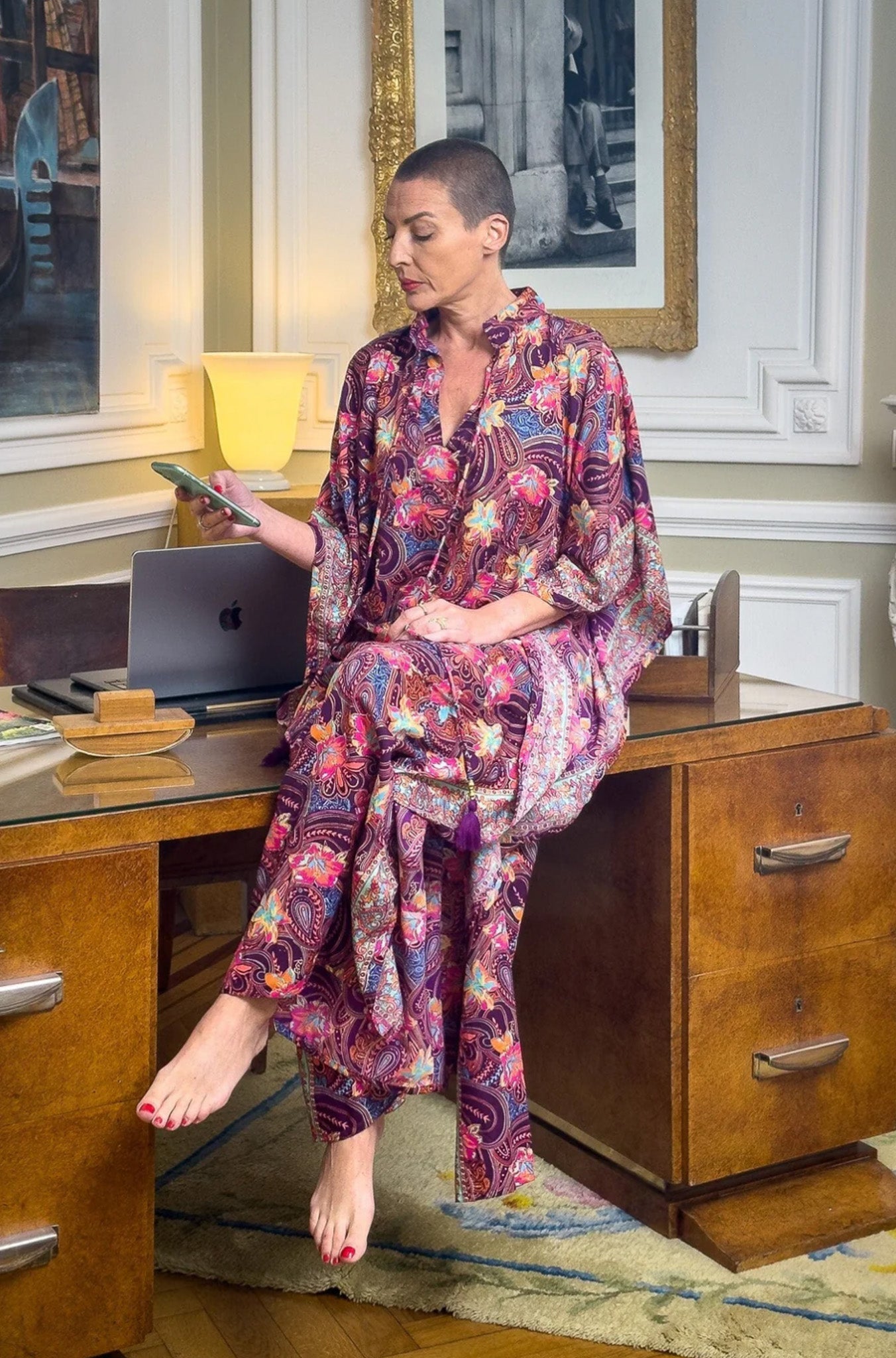 Robe Maxi Kaftan moderne en soie surdimensionnée, robe en soie, robe ample, robe lounge, robe taille plus, cadeau de Noël