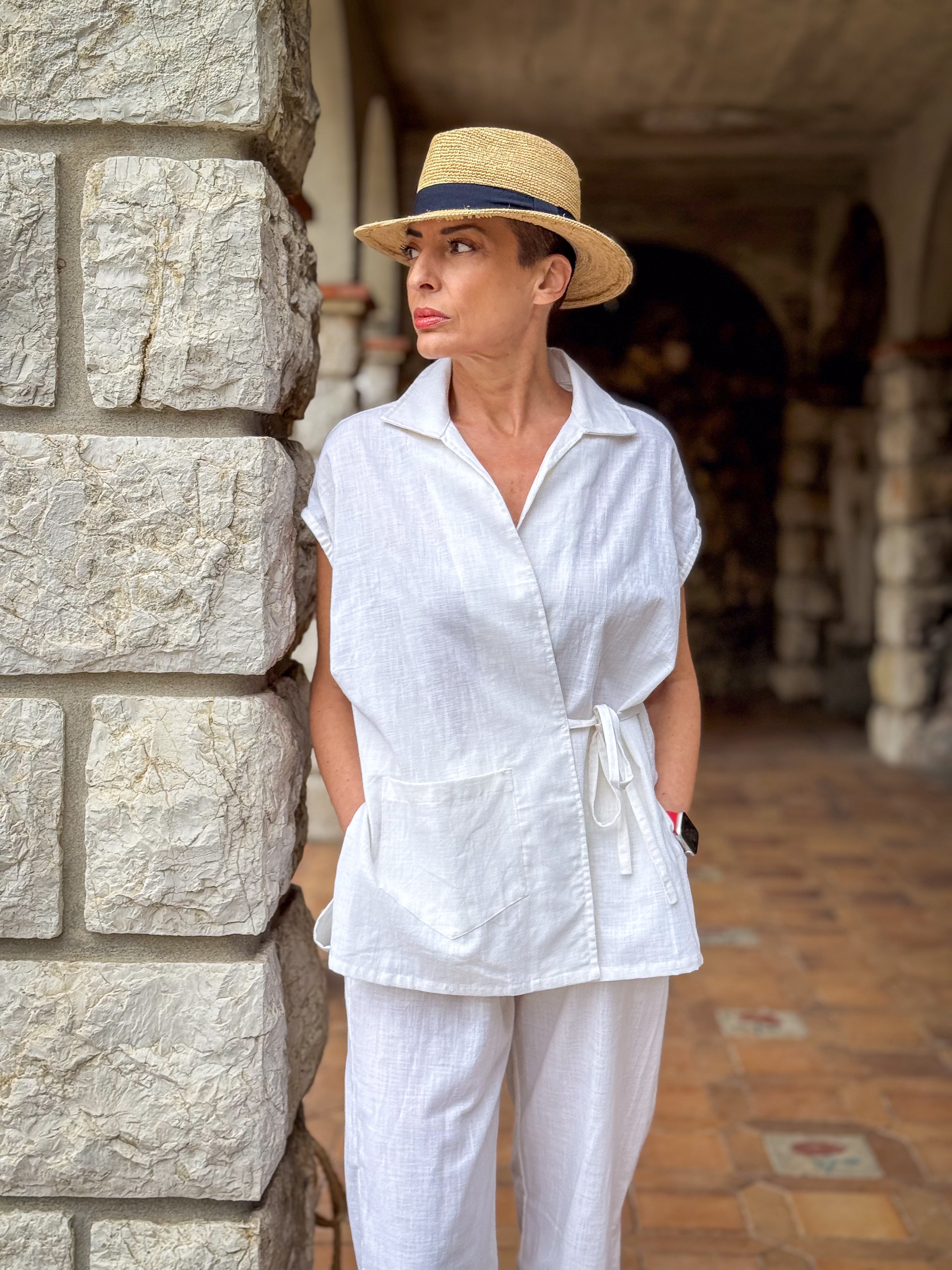White Linen Kimono & Pants Set – Natural Elegance and Artisanal Comfort