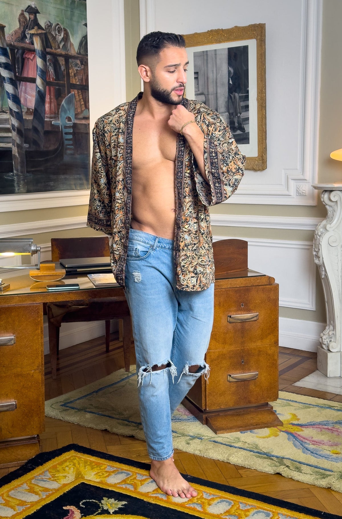 Men's kimono jacket, cardigan jacket, silk kimono, short kimono, gift for him, christmas gift
