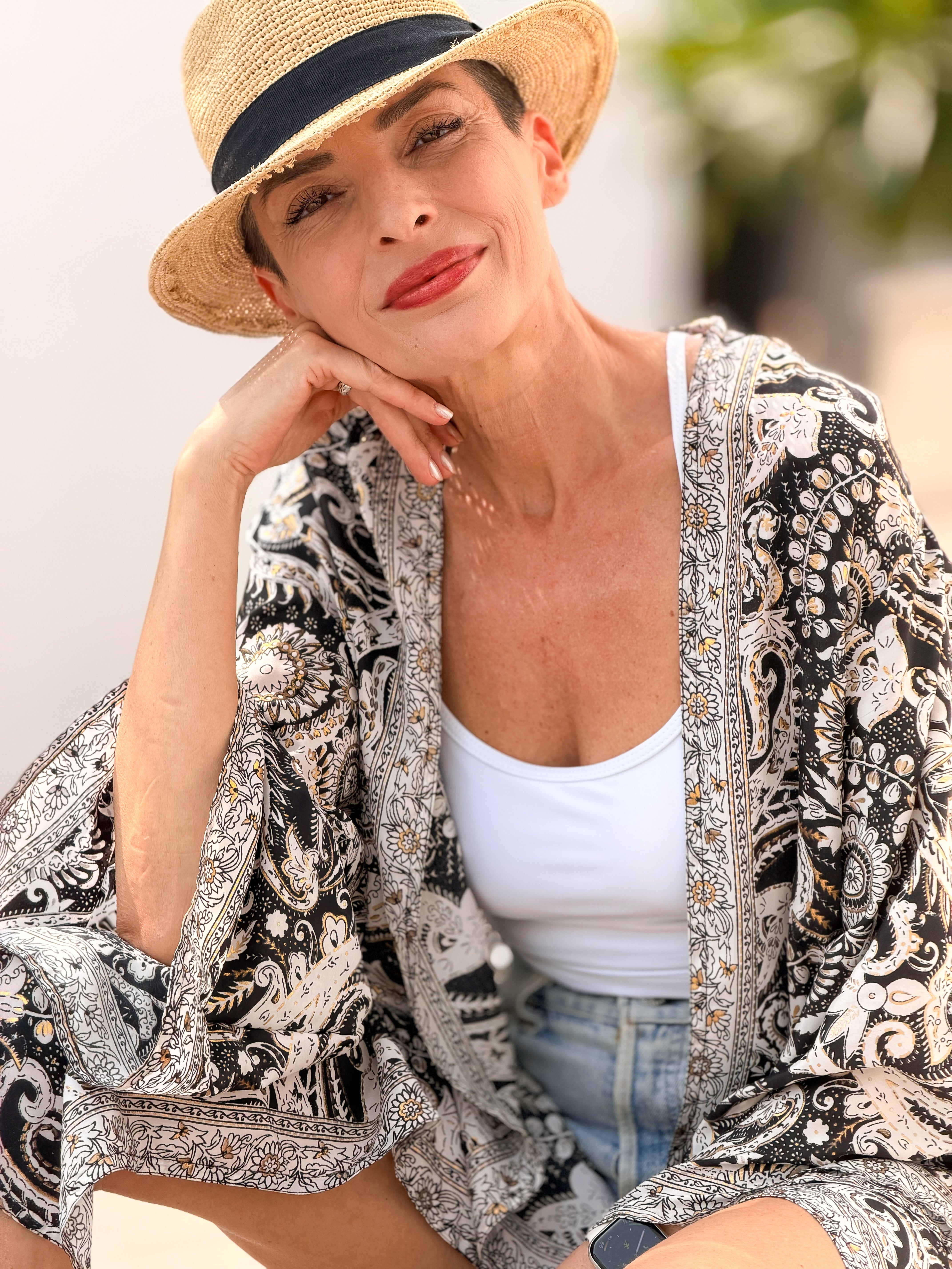 White Vintage Silk Kimono – open front – elegant boho style