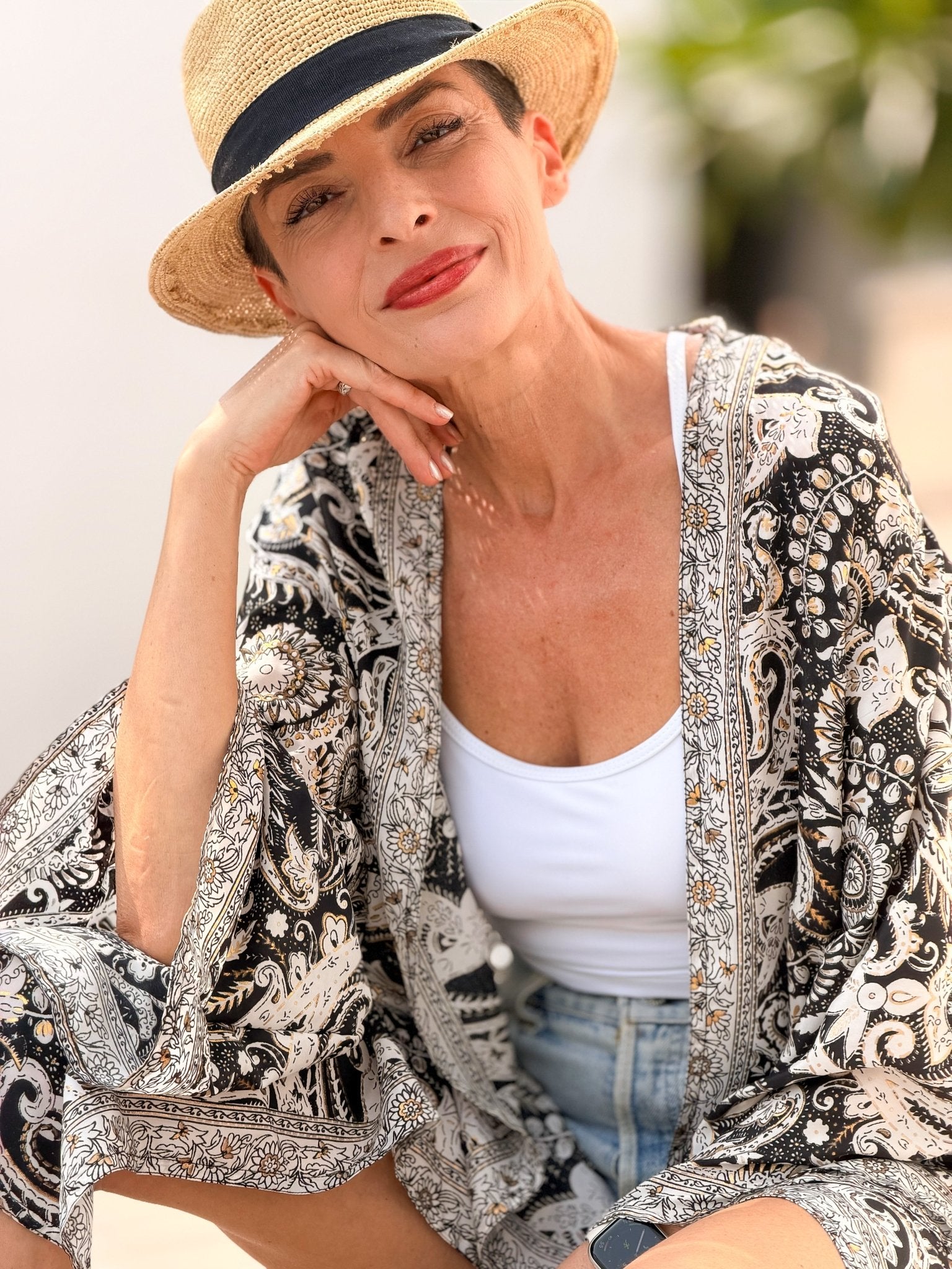 White Vintage Silk Kimono – open front – elegant boho style