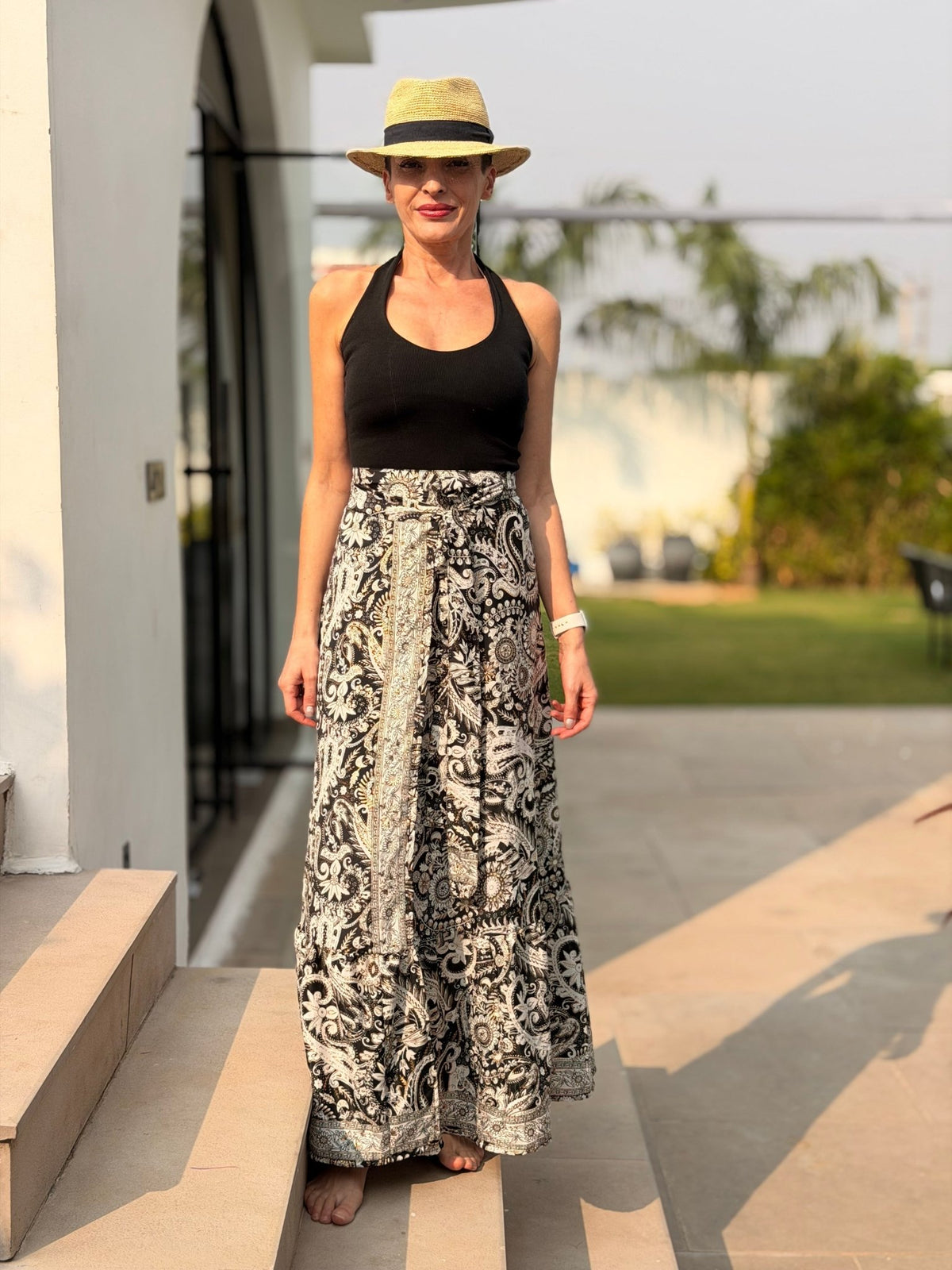 Boho Gypsy Wrap Maxi Skirt with Ruffles – Silk & Viscose