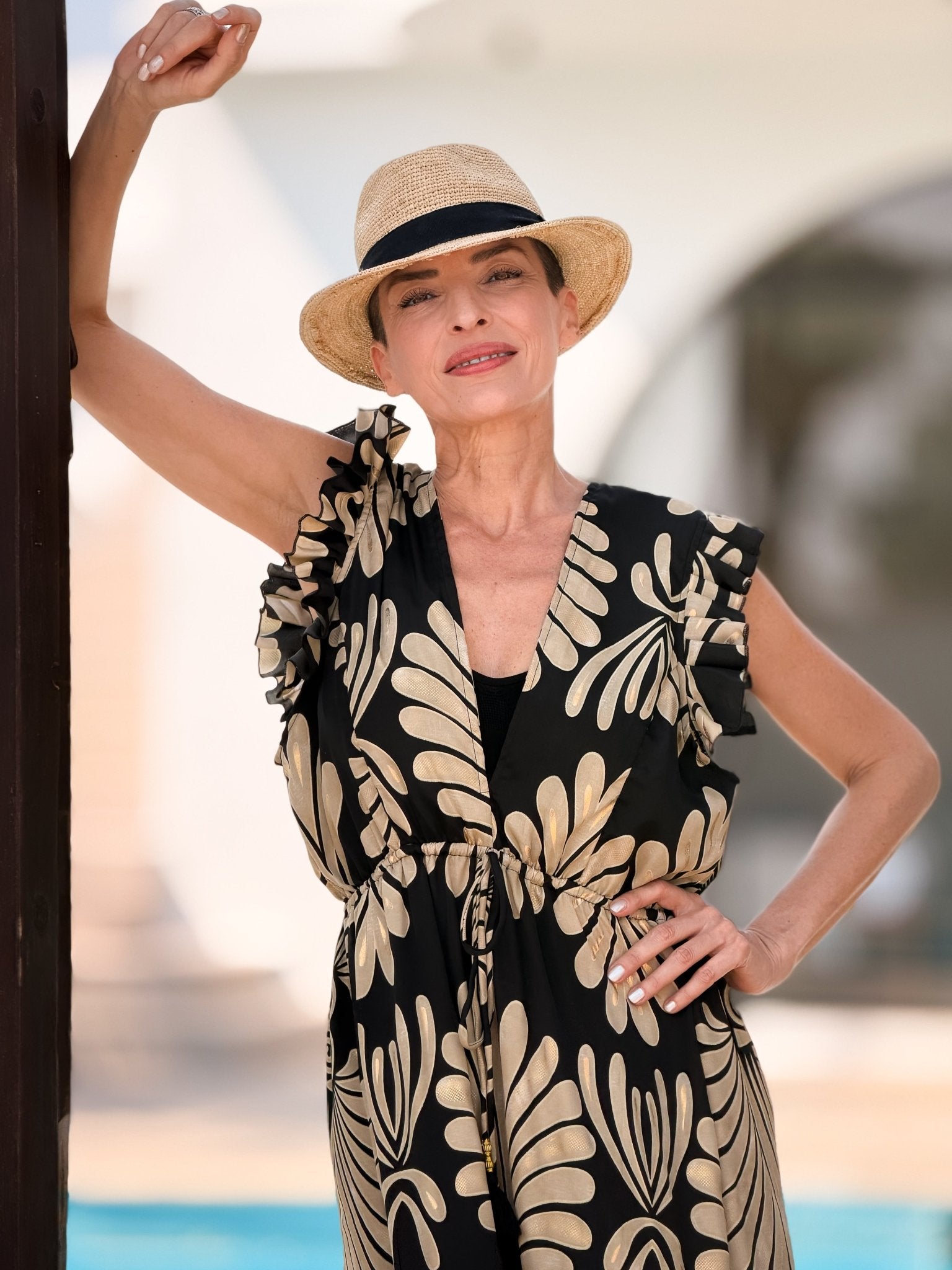 Boho long silk dress – open back, V-neck, fluid fit