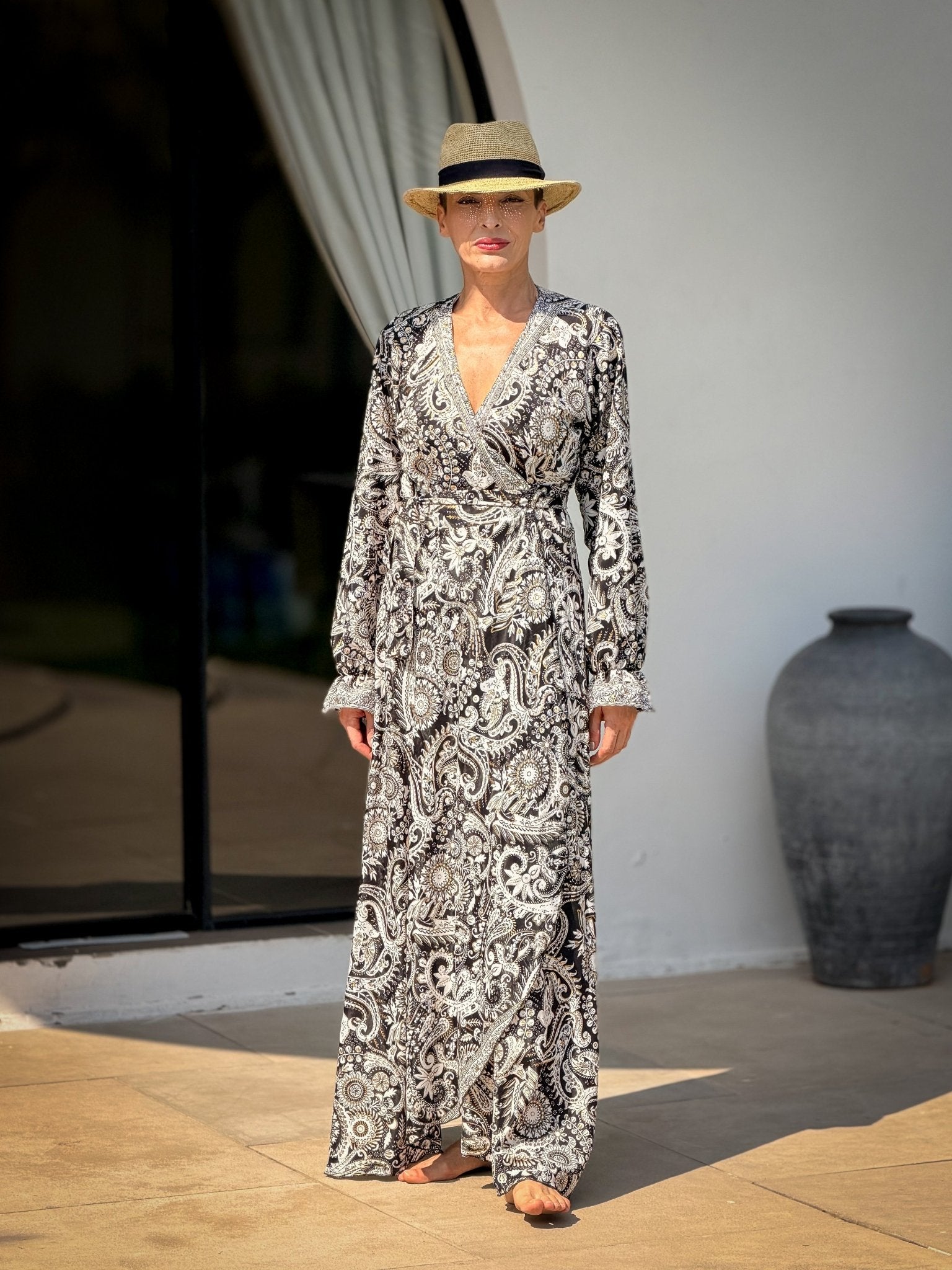 Chic wrap maxi dress – flowy slit long dress, elegant all-season outfit