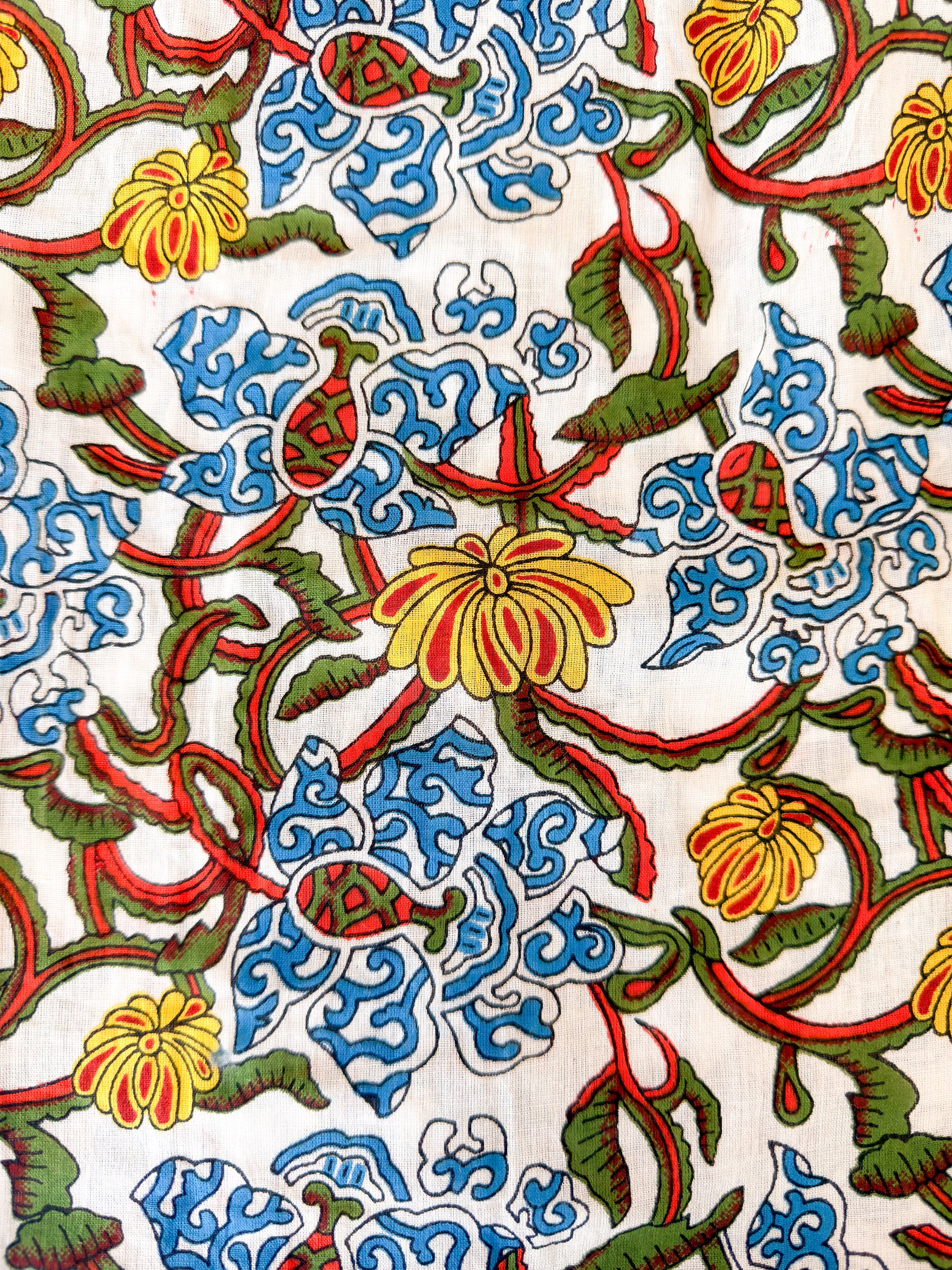 Women’s Cotton Block Print Blouse – 3/4 Sleeves, Coconut Buttons, Relaxed Fit