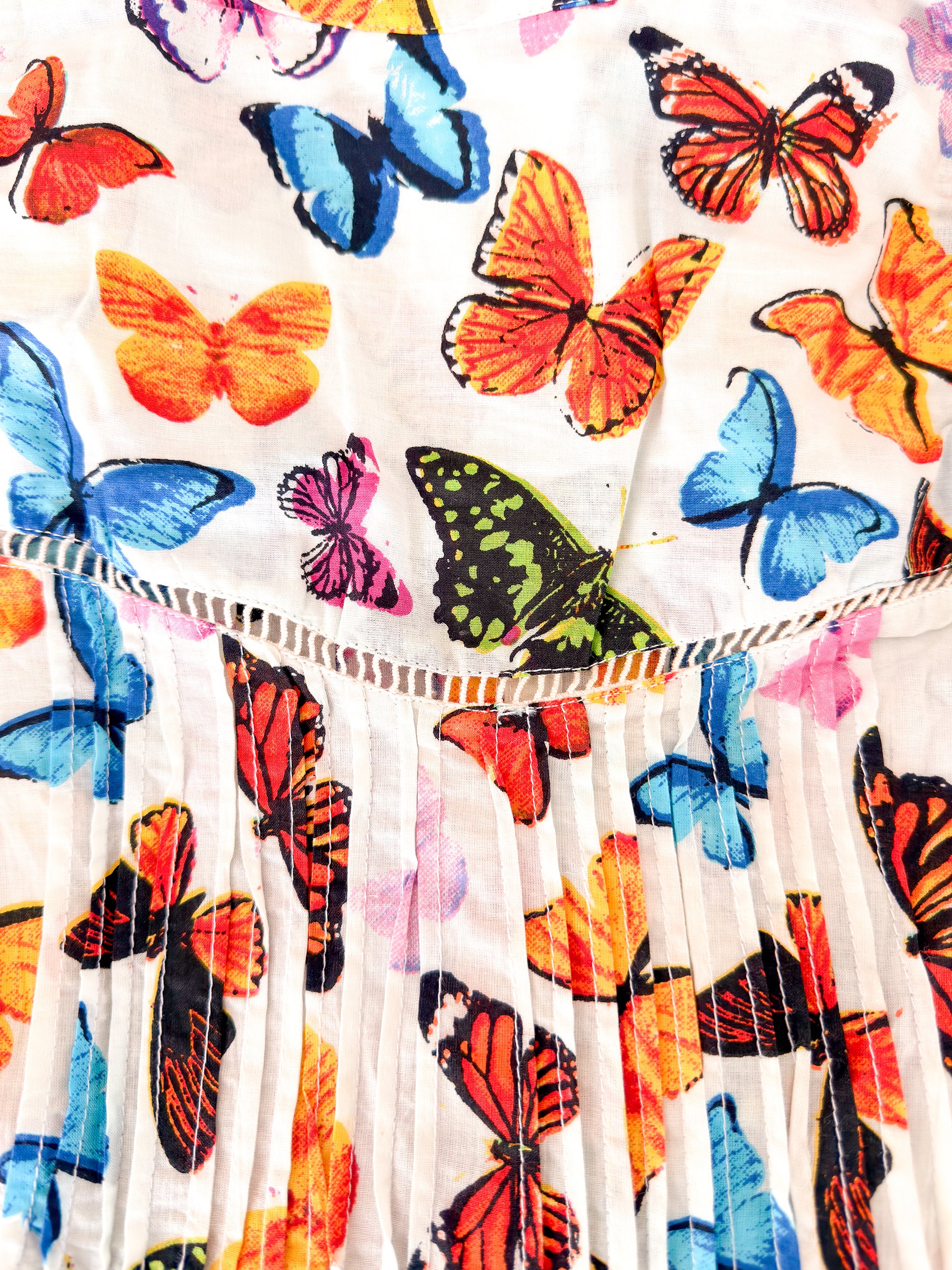 Women’s Short Cotton Dress with Butterfly Print – Loose Fit, Long Sleeves