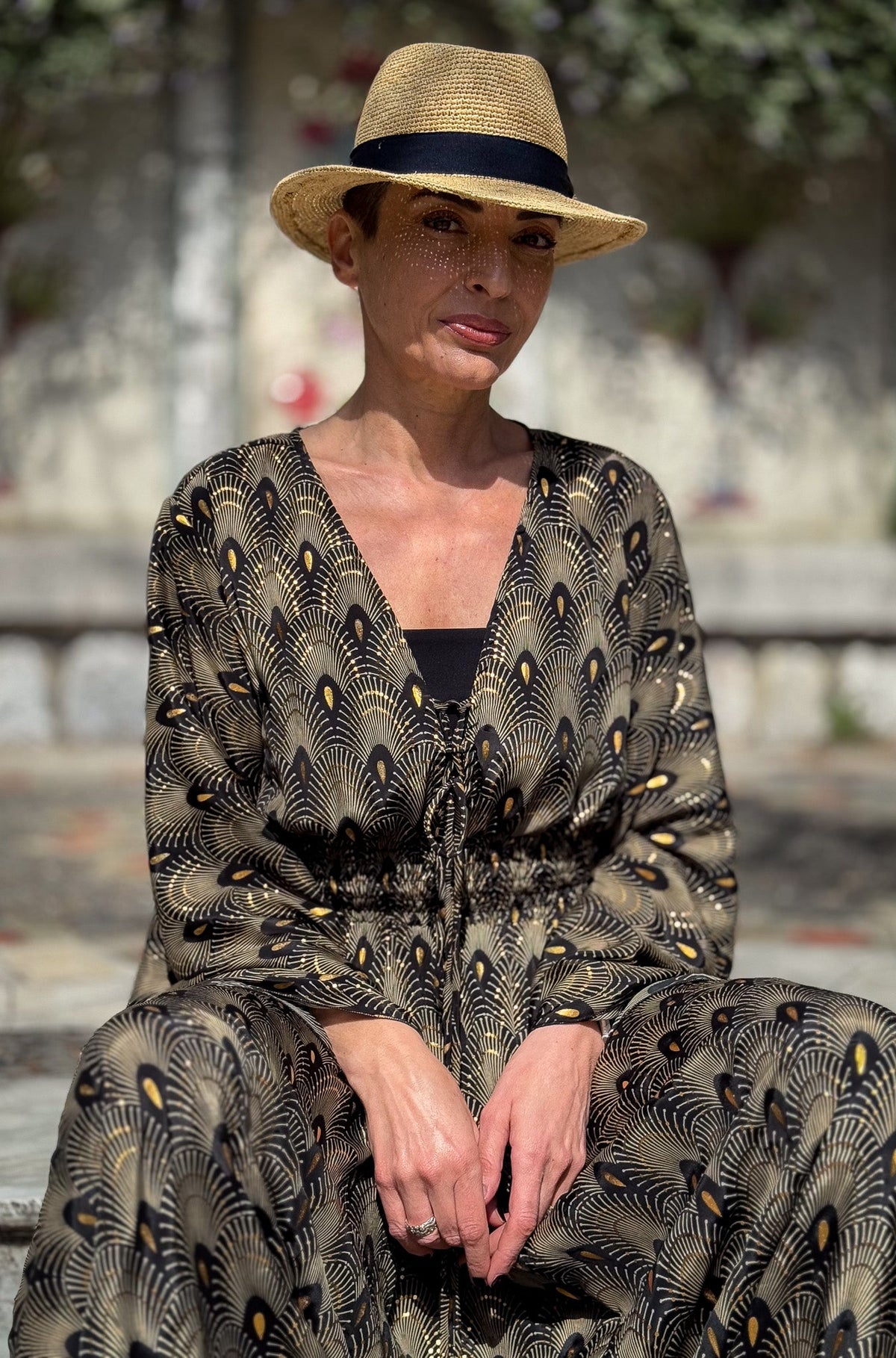 Robe longue boho en soie, robe vintage en soie, robe décolleté, robe smockée, robe gypsy bohème, robe manches évasées, robe d'été