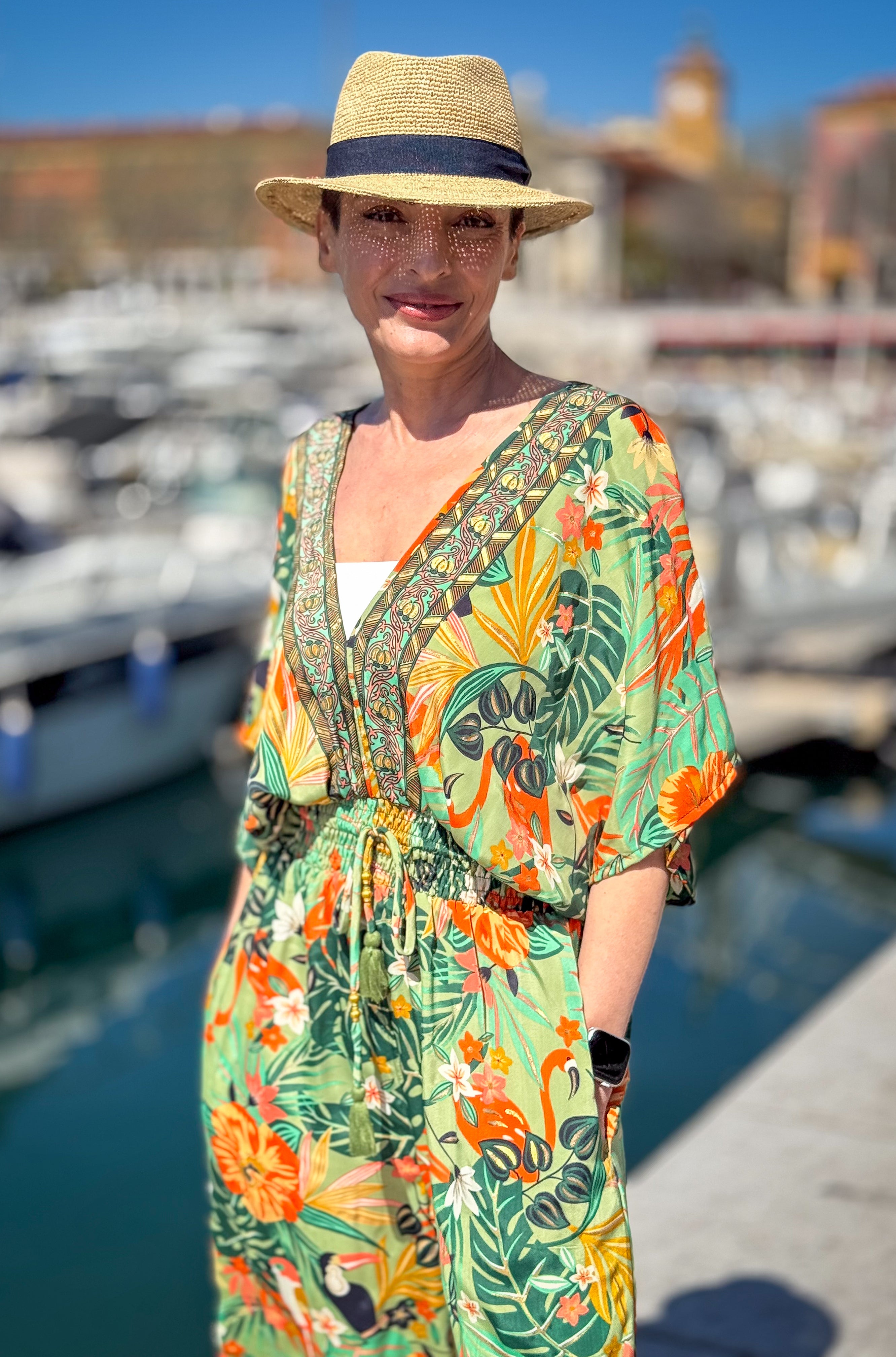 Women’s Silk Jumpsuit – Sleeveless – V-Neck Front and Back – Side Pockets – Boho Chic Summer Style