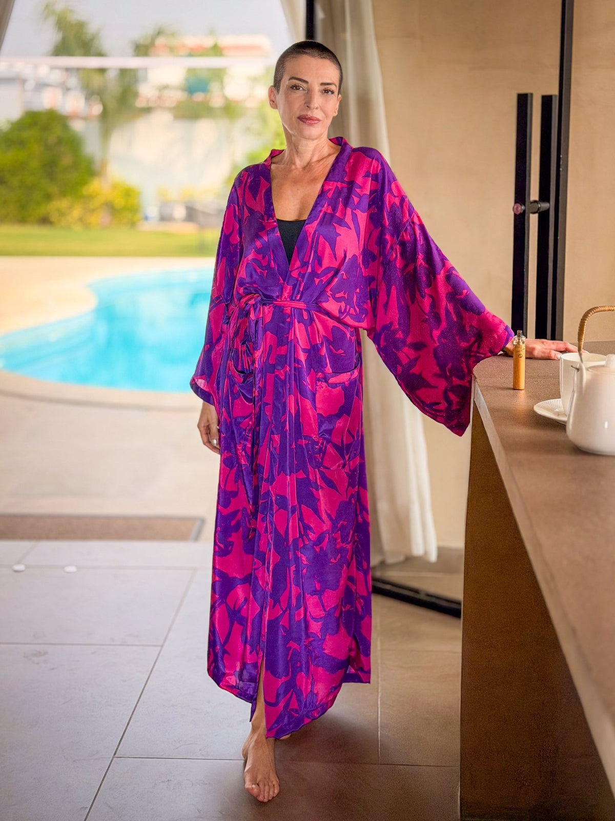 Vintage Silk Long Kimono – belted loungewear robe – Vintage Silk Dressing Gown