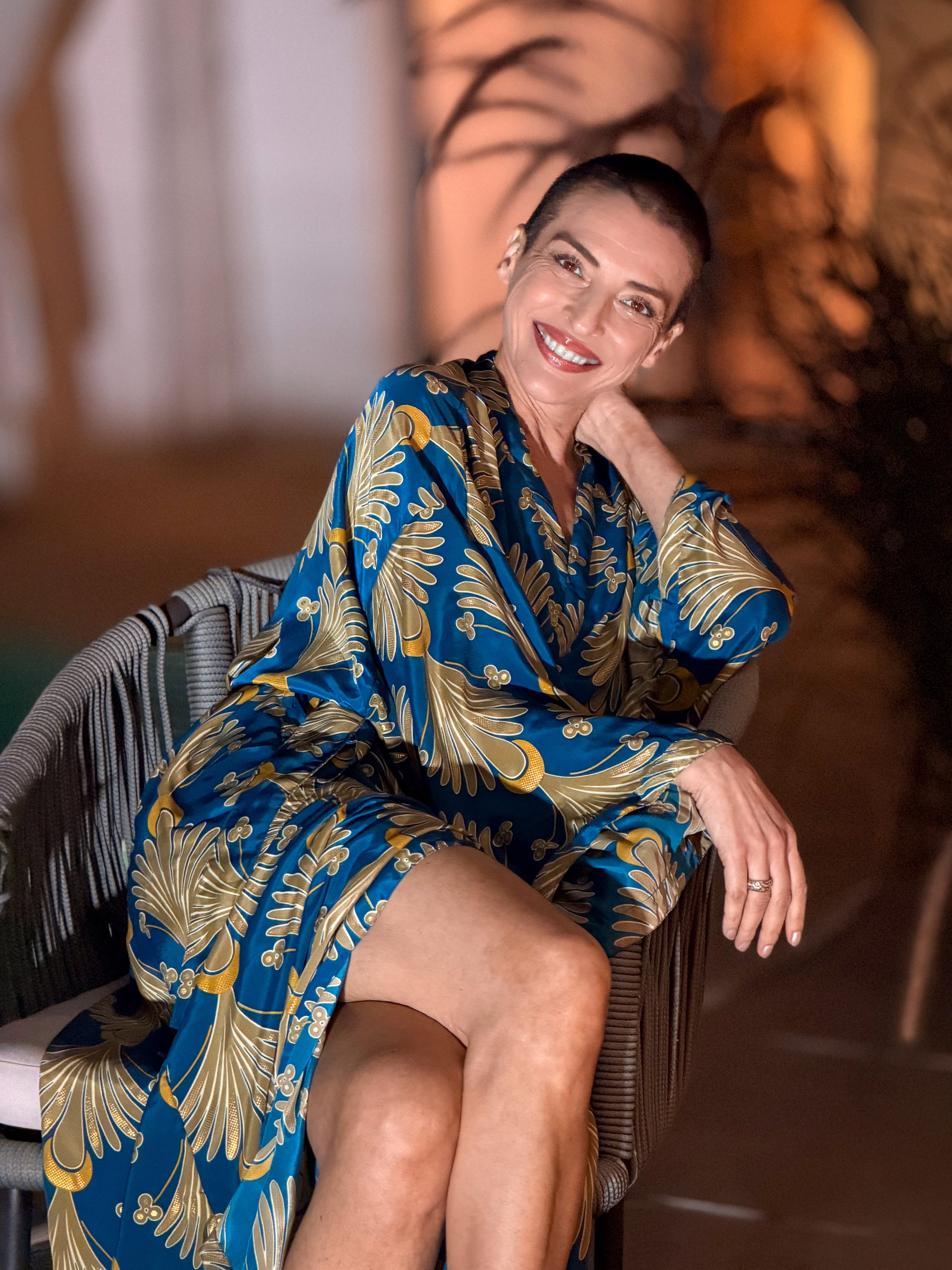 Kimono long en soie vintage – robe d’intérieur ceinturée – peignoir vintage en soie