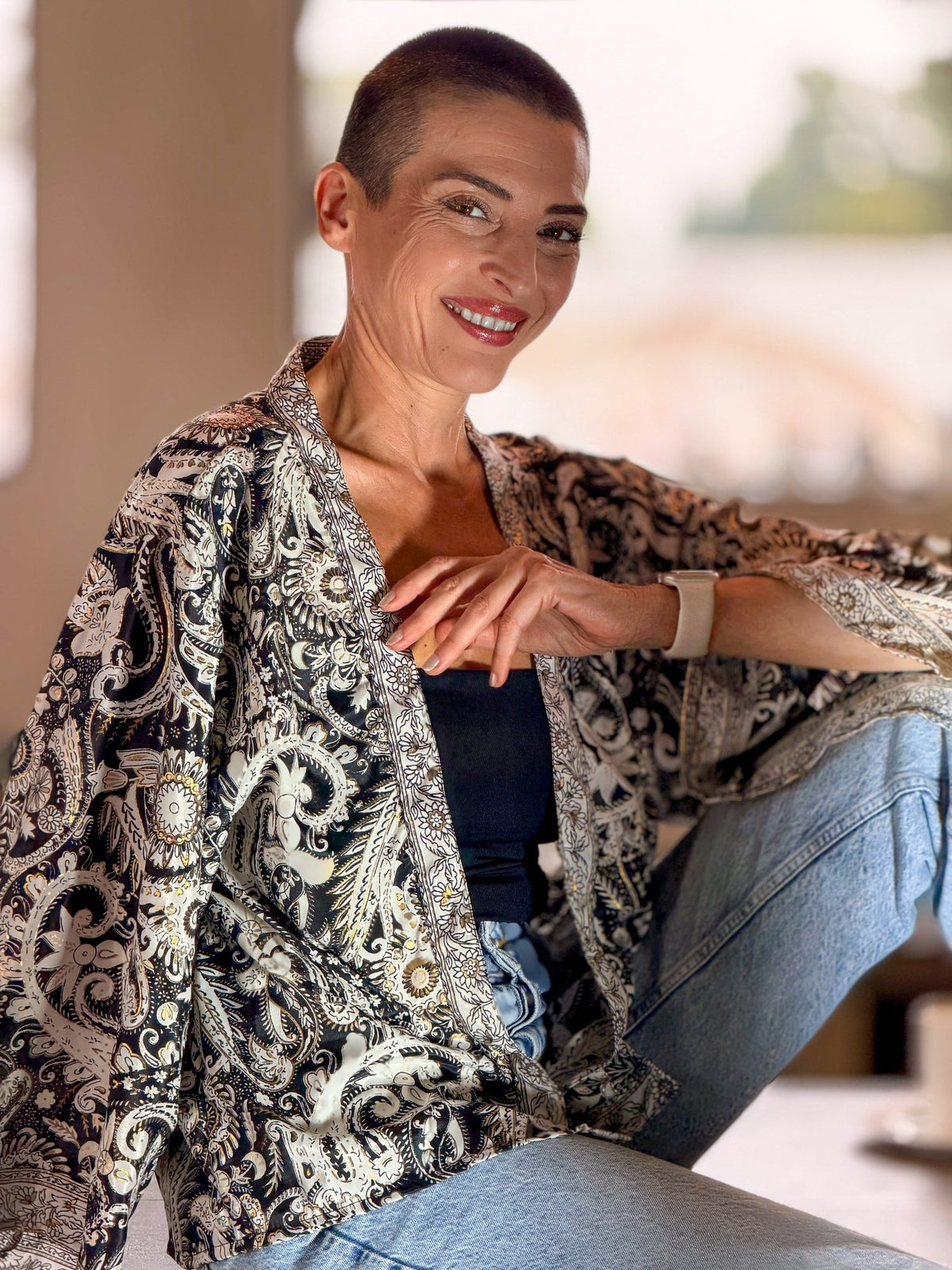 Vintage silk kimono jacket – short open jacket women – boho chic style