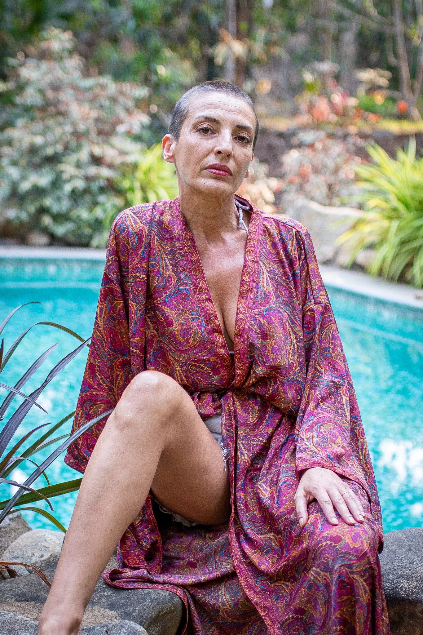 Vintage Silk Long Kimono – belted loungewear robe – Vintage Silk Dressing Gown