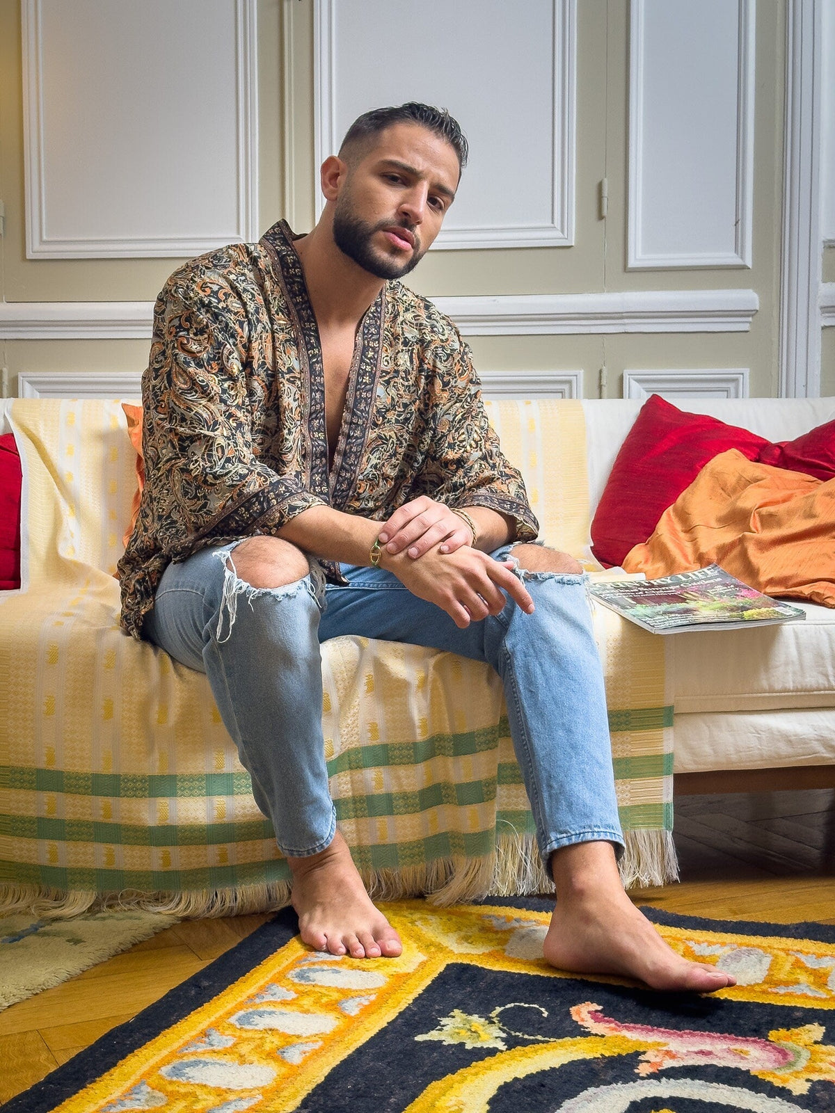 Men's kimono jacket, cardigan jacket, silk kimono, short kimono, gift for him, christmas gift