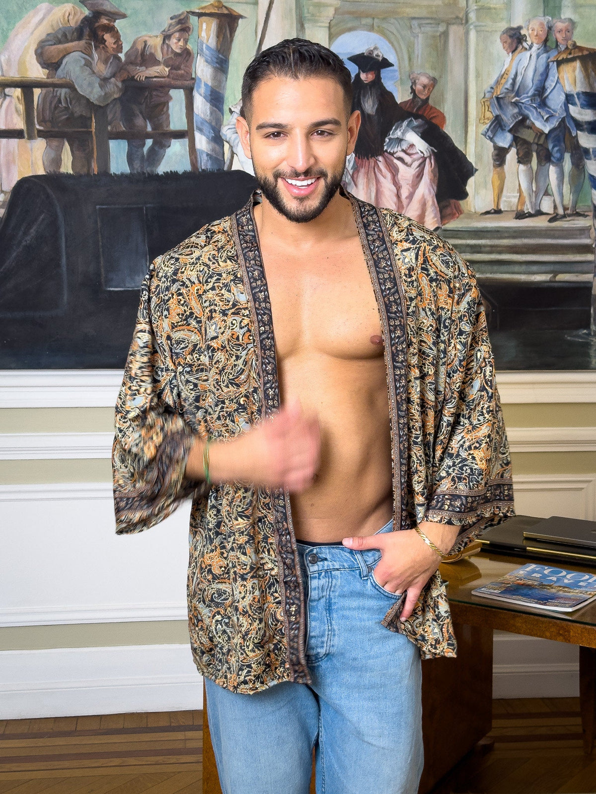 Men's kimono jacket, cardigan jacket, silk kimono, short kimono, gift for him, christmas gift