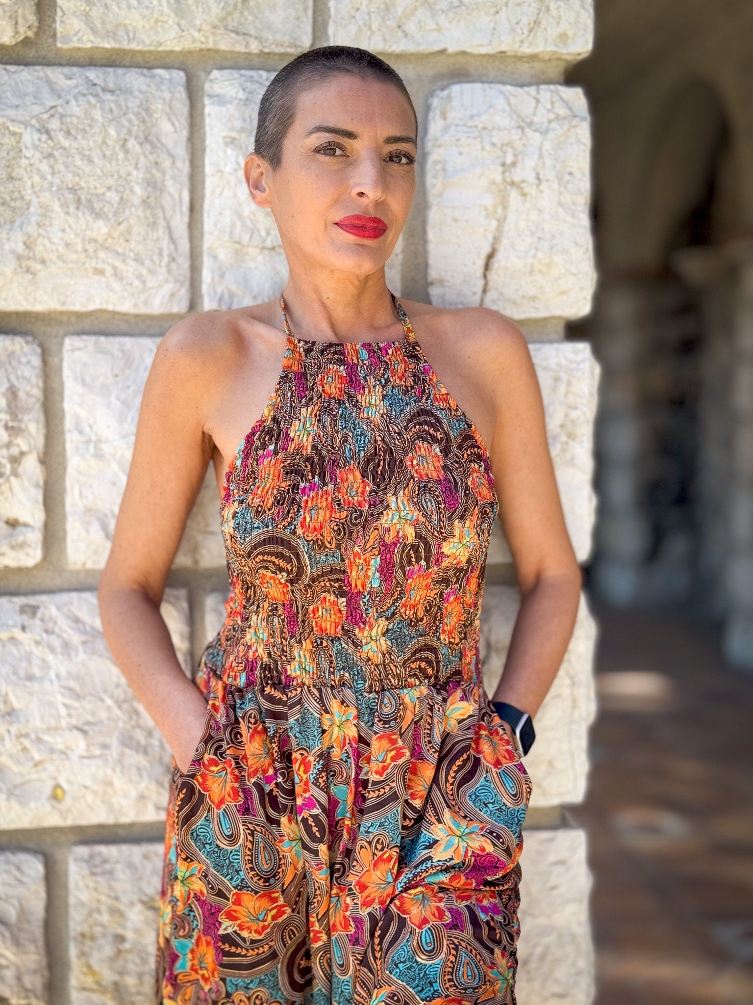 Silk backless dress / Silk smocked dress / Vintage mid-length dress / midi dress / summer dress / light dress