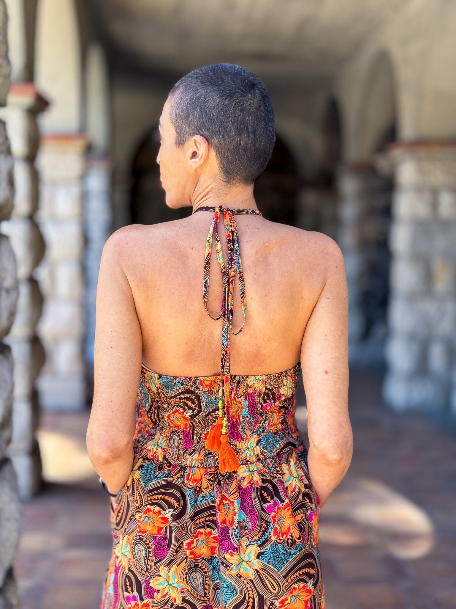 Silk backless dress / Silk smocked dress / Vintage mid-length dress / midi dress / summer dress / light dress