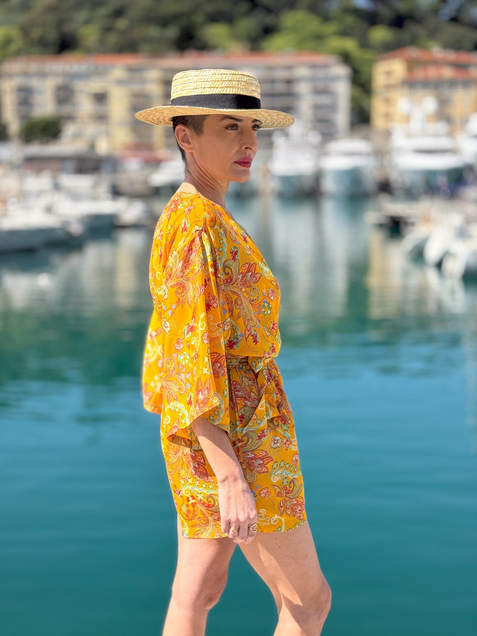 Silk kimono jumpsuit / jumpsuit with belt / summer silk jumpsuit / V-neck jumpsuit