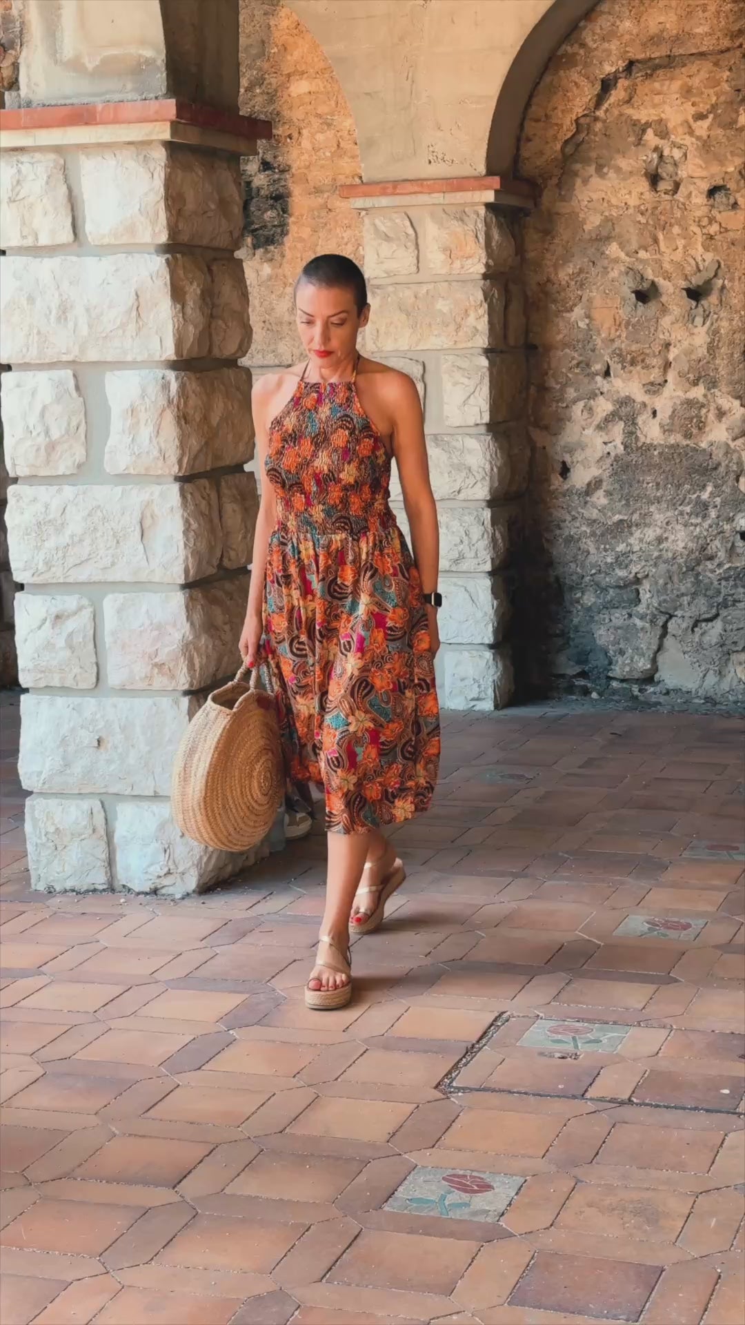 Silk backless dress / Silk smocked dress / Vintage mid-length dress / midi dress / summer dress / light dress
