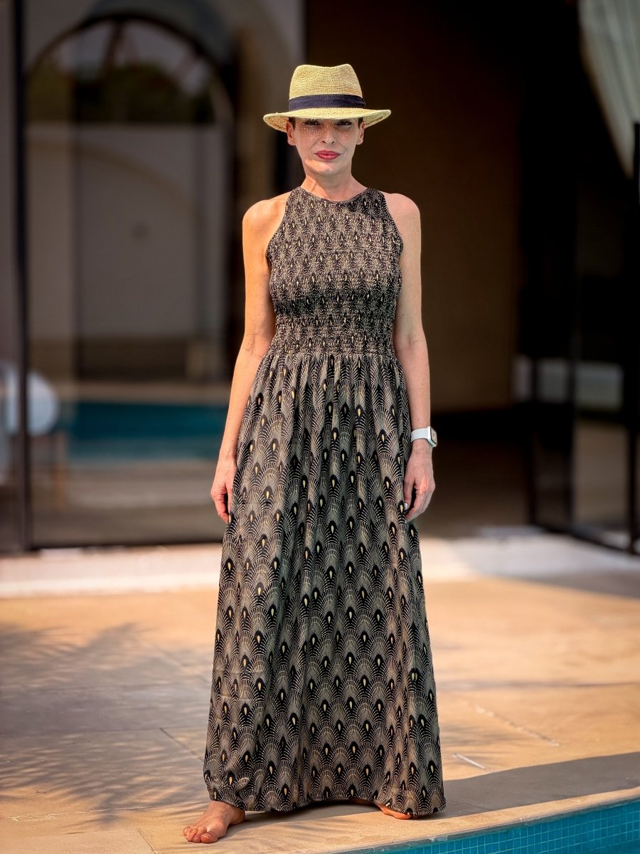 Reversible Vintage Silk Maxi Dress – Light Boho Dress with Pockets