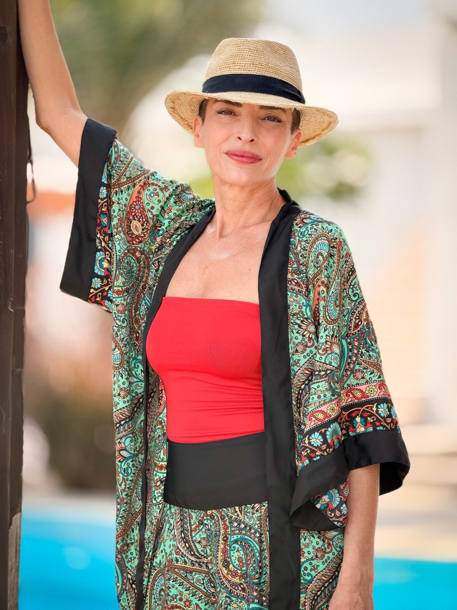 Silk palazzo set – wide leg pants women – boho chic kimono outfit