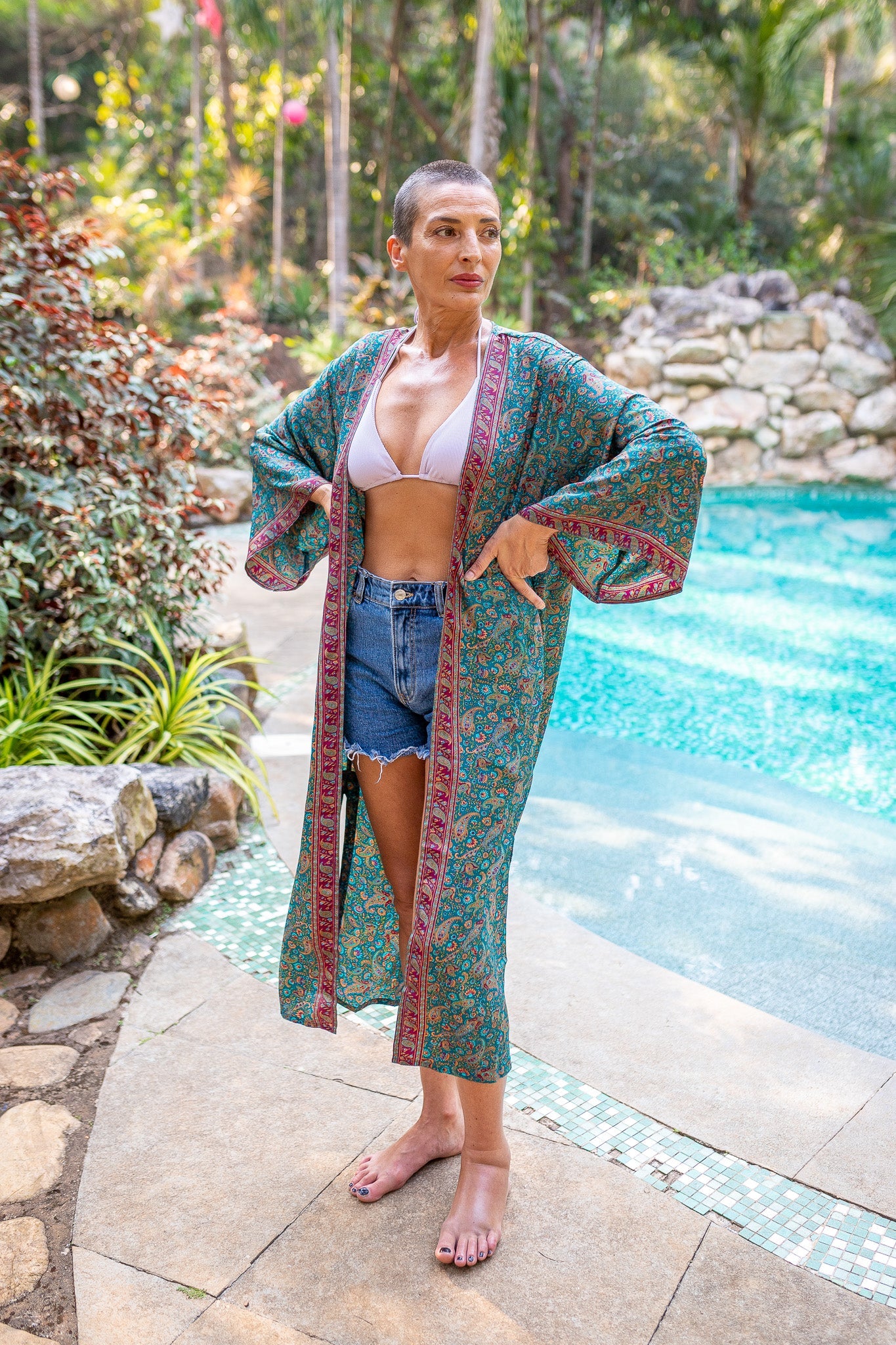 Woman silk kimono, Vintage kimono, Boho kimono, Silk dressing gown