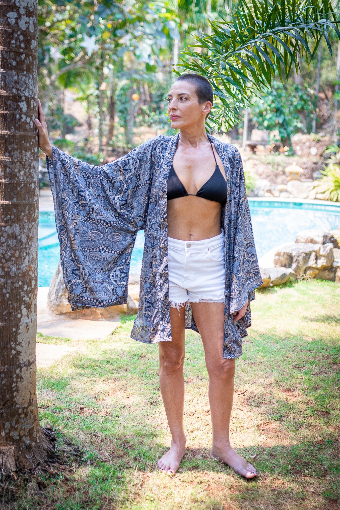 Silk short kimono, sil kimono with belt, vintage kimono, boho kimono, dressing gown