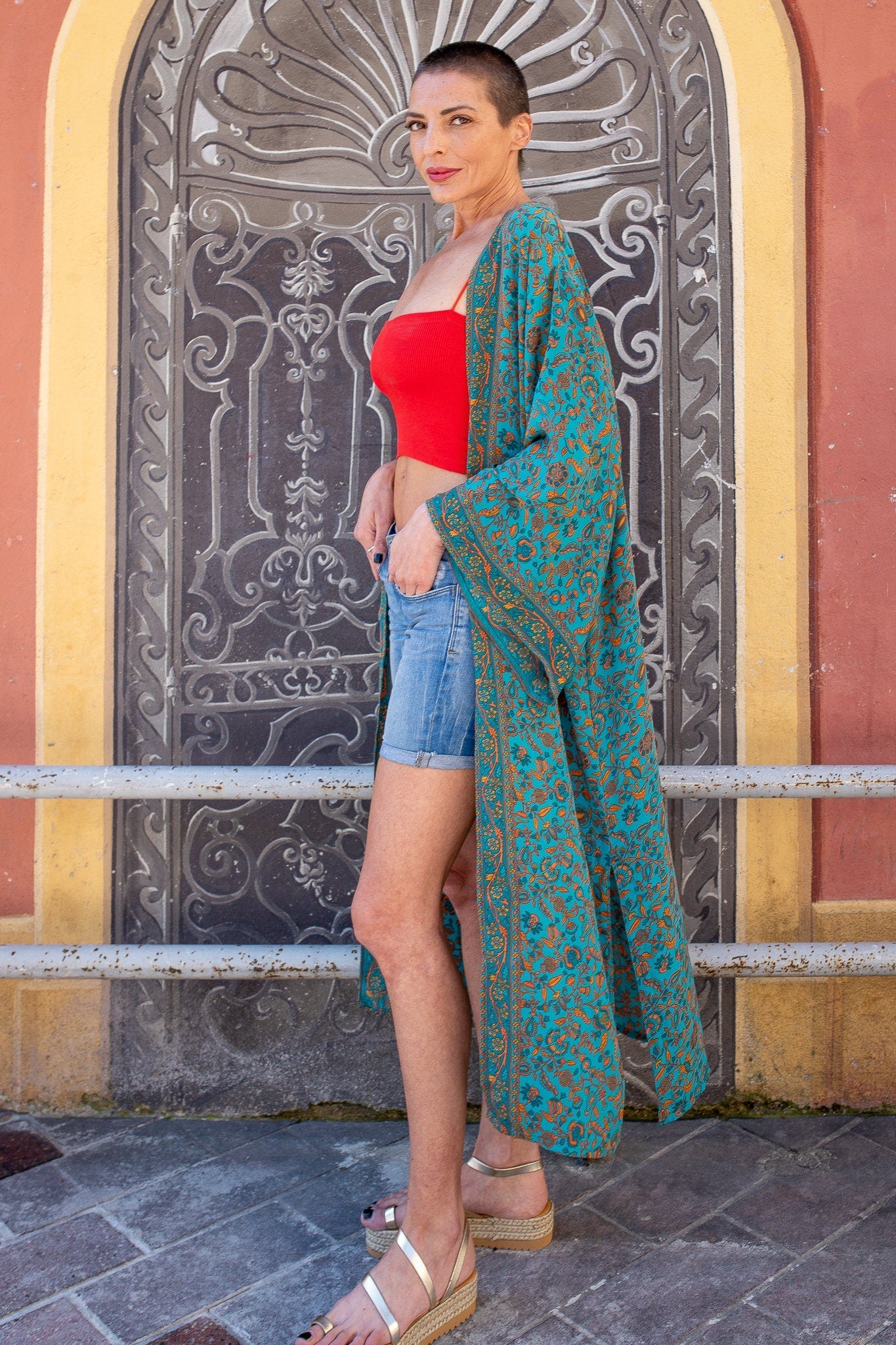 Woman silk kimono, Vintage kimono, Boho kimono, Silk dressing gown