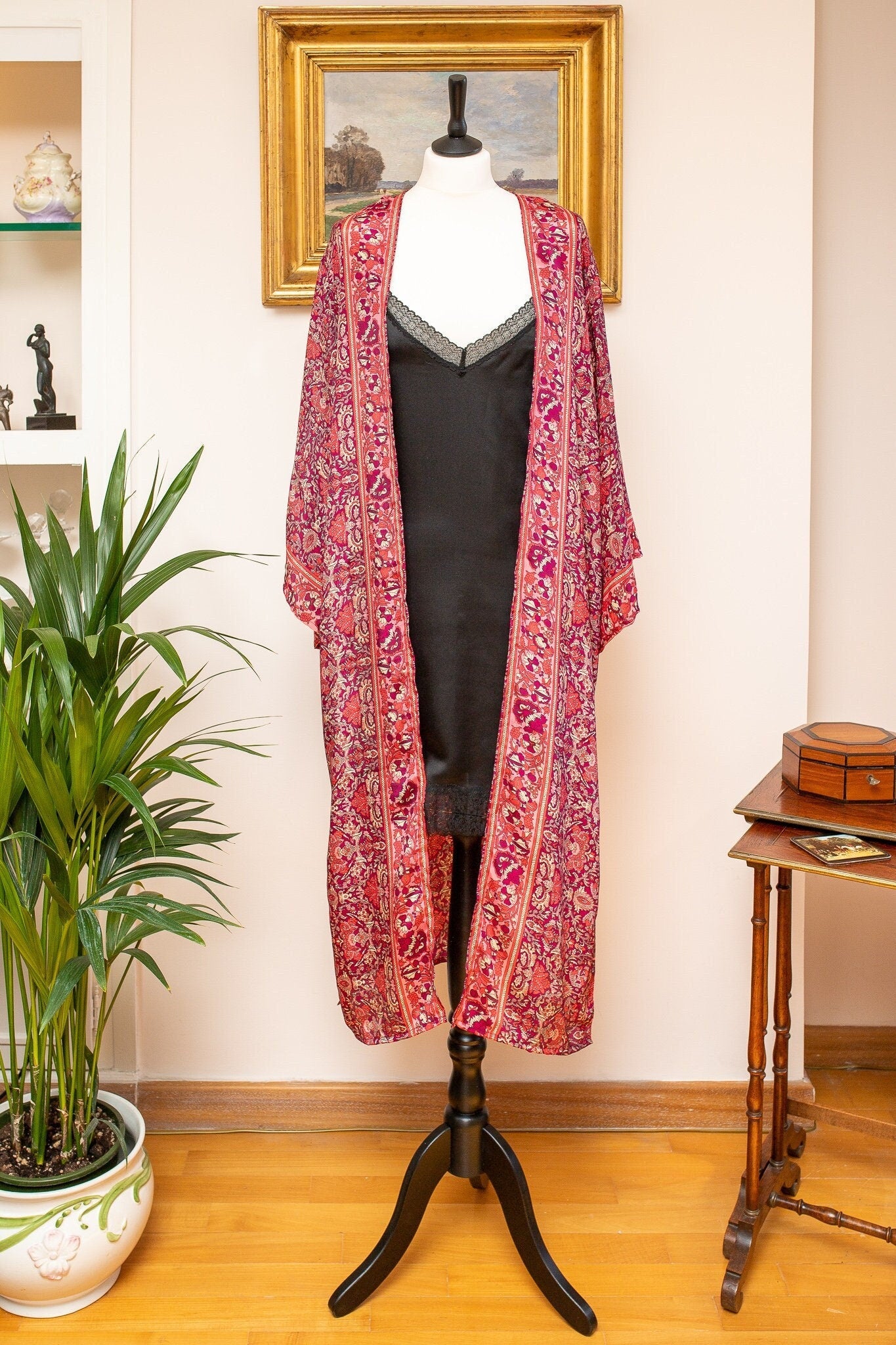 Woman silk kimono, Vintage kimono, Boho kimono, Silk dressing gown