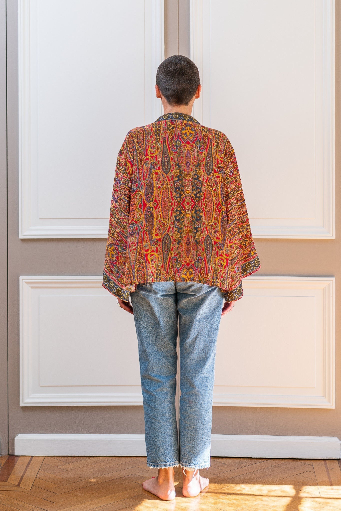 Veste kimono en soie, veste cardigan, kimono vintage, veste bohème