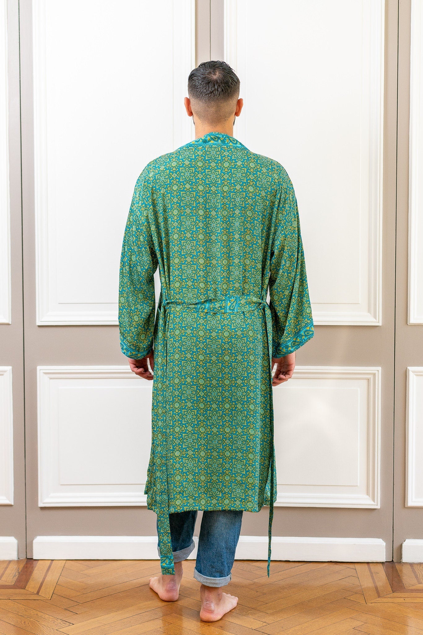 Kimono homme bohème en soie, kimono pour lui, peignoir en soie, robe de chambre