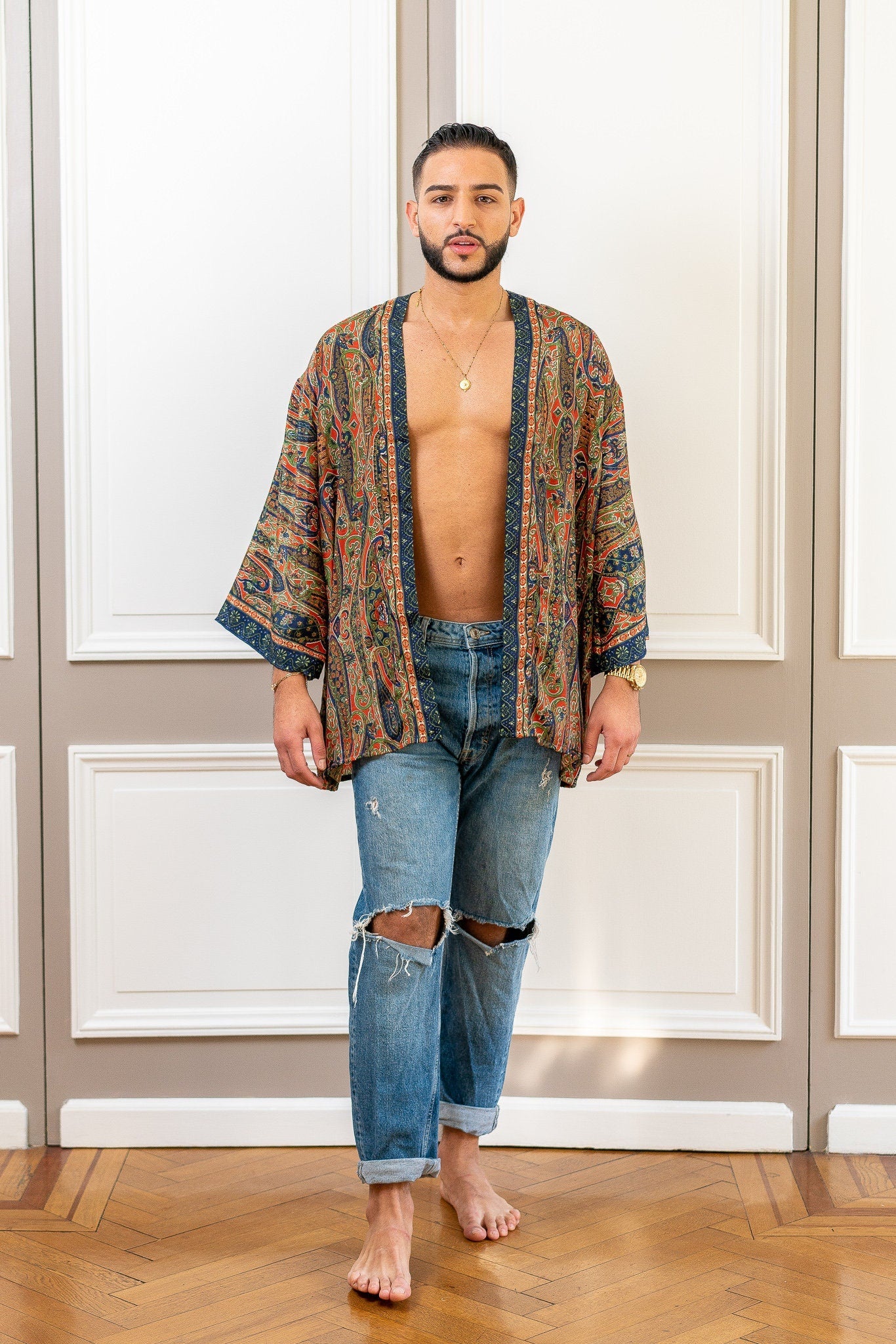Men's kimono jacket, cardigan jacket, silk kimono, short kimono