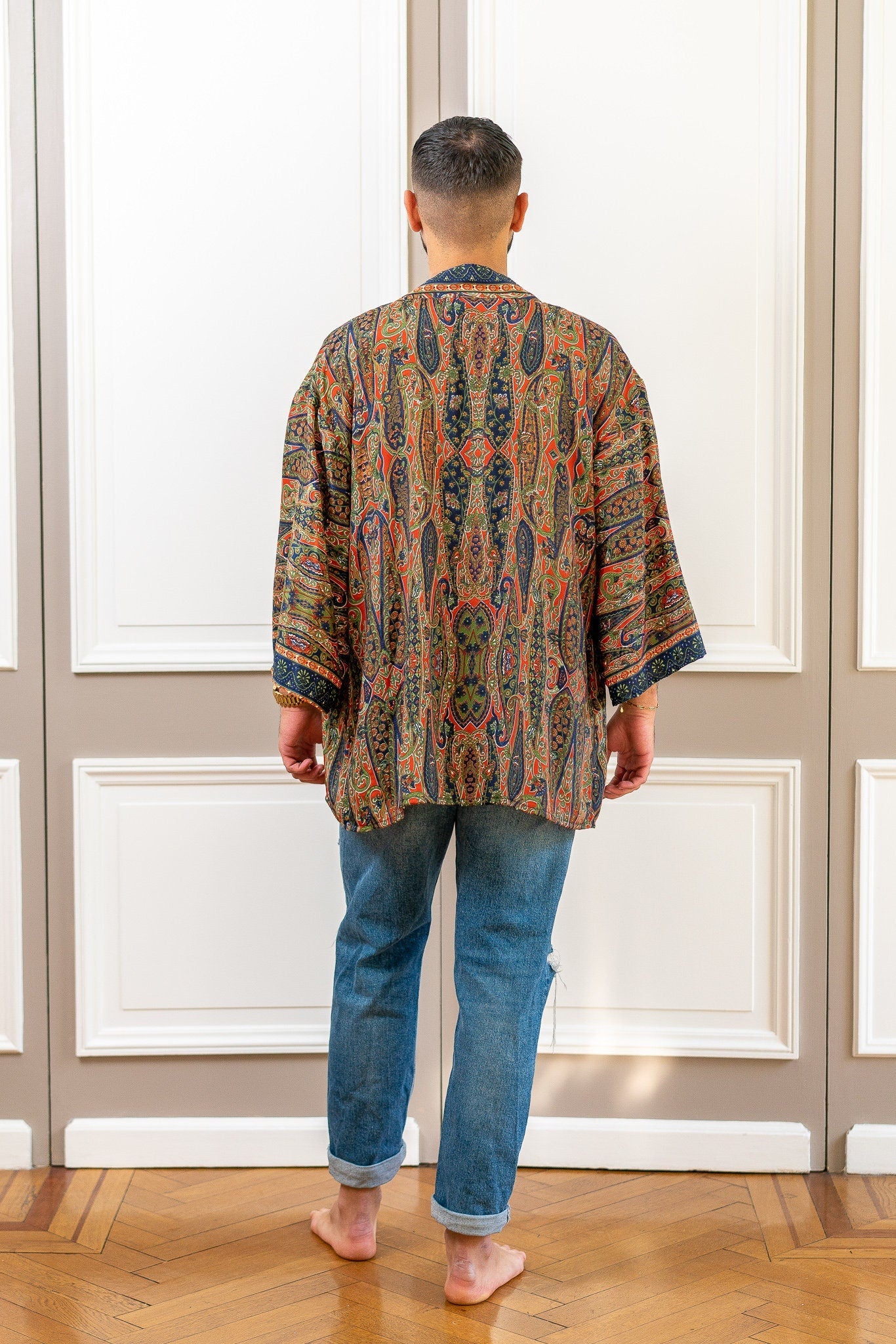 Men's kimono jacket, cardigan jacket, silk kimono, short kimono