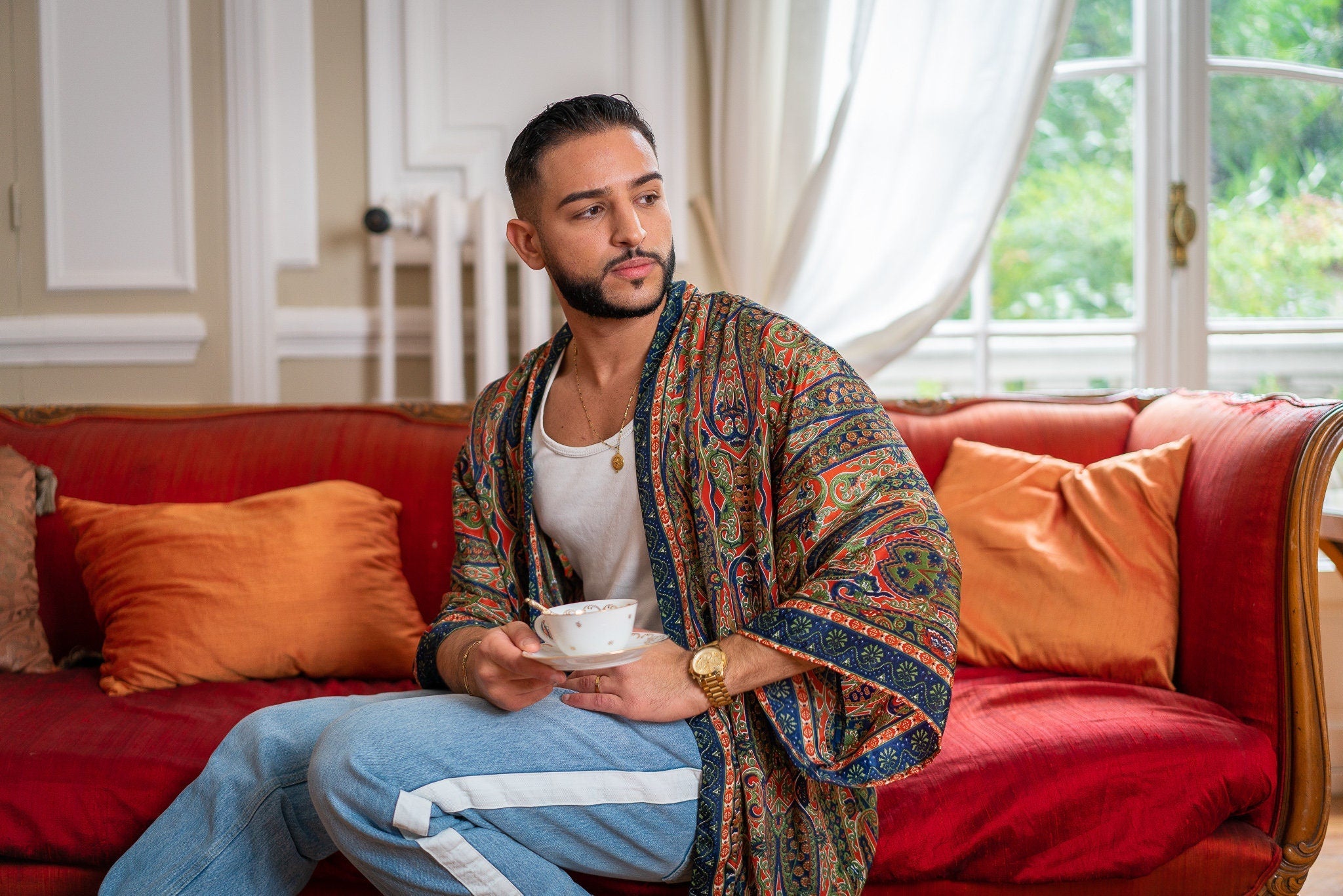 Men's kimono jacket, cardigan jacket, silk kimono, short kimono