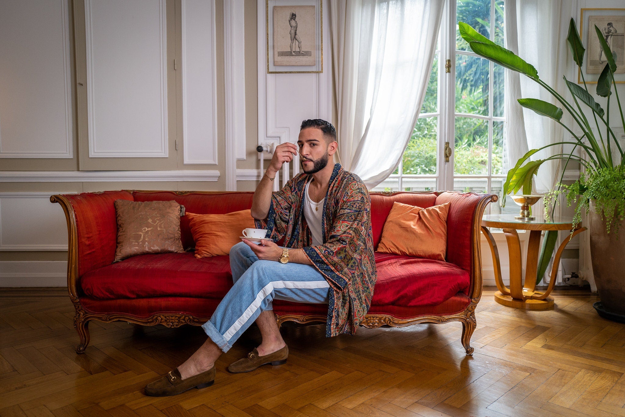 Men's kimono jacket, cardigan jacket, silk kimono, short kimono