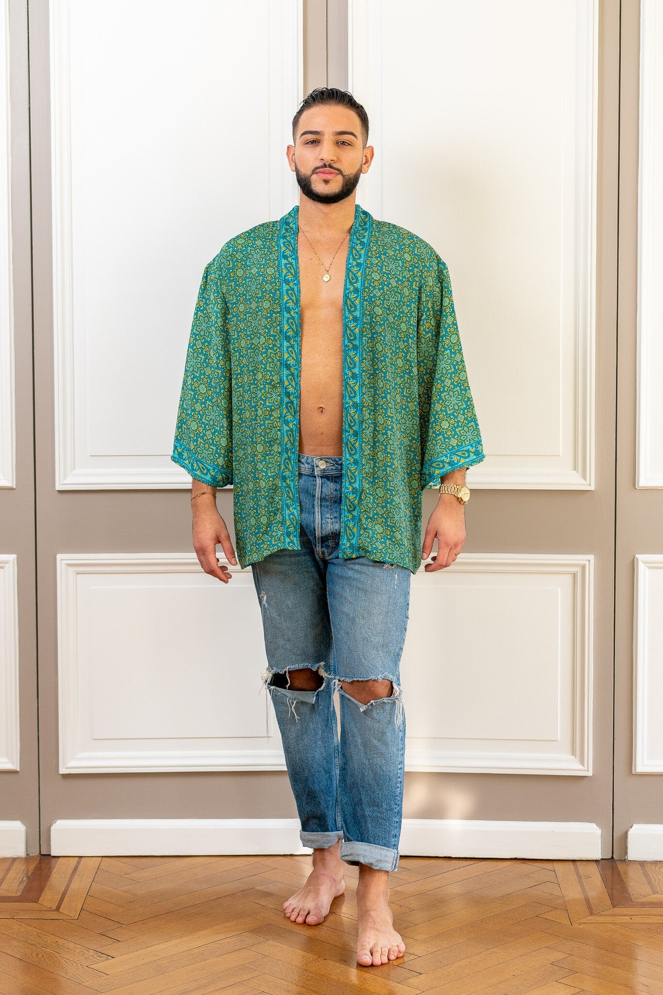 Men's kimono jacket, cardigan jacket, silk kimono, short kimono