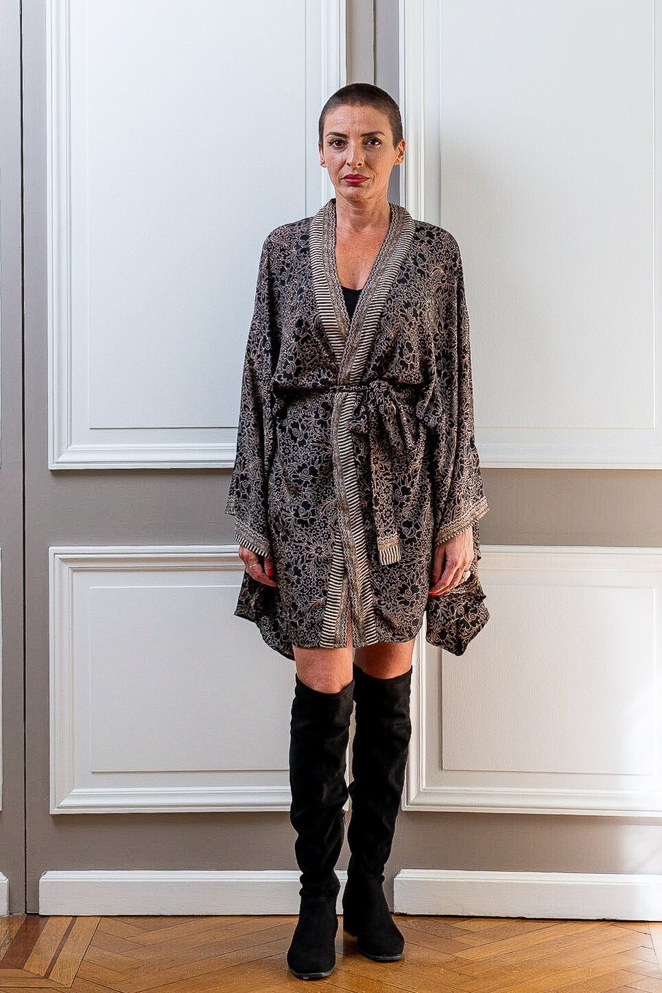 Kimono court en soie, kimono sil avec ceinture, kimono vintage, kimono boho, robe de chambre
