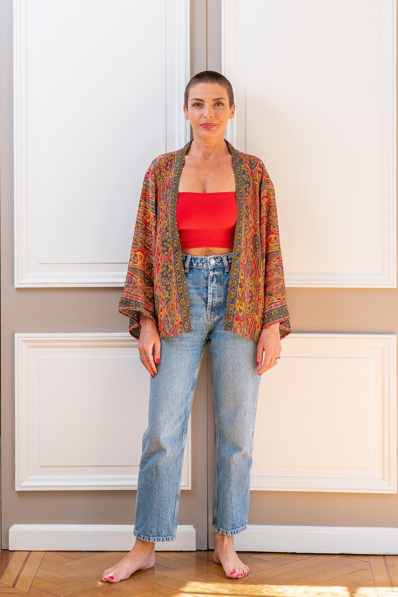 Veste kimono en soie, veste cardigan, kimono vintage, veste bohème