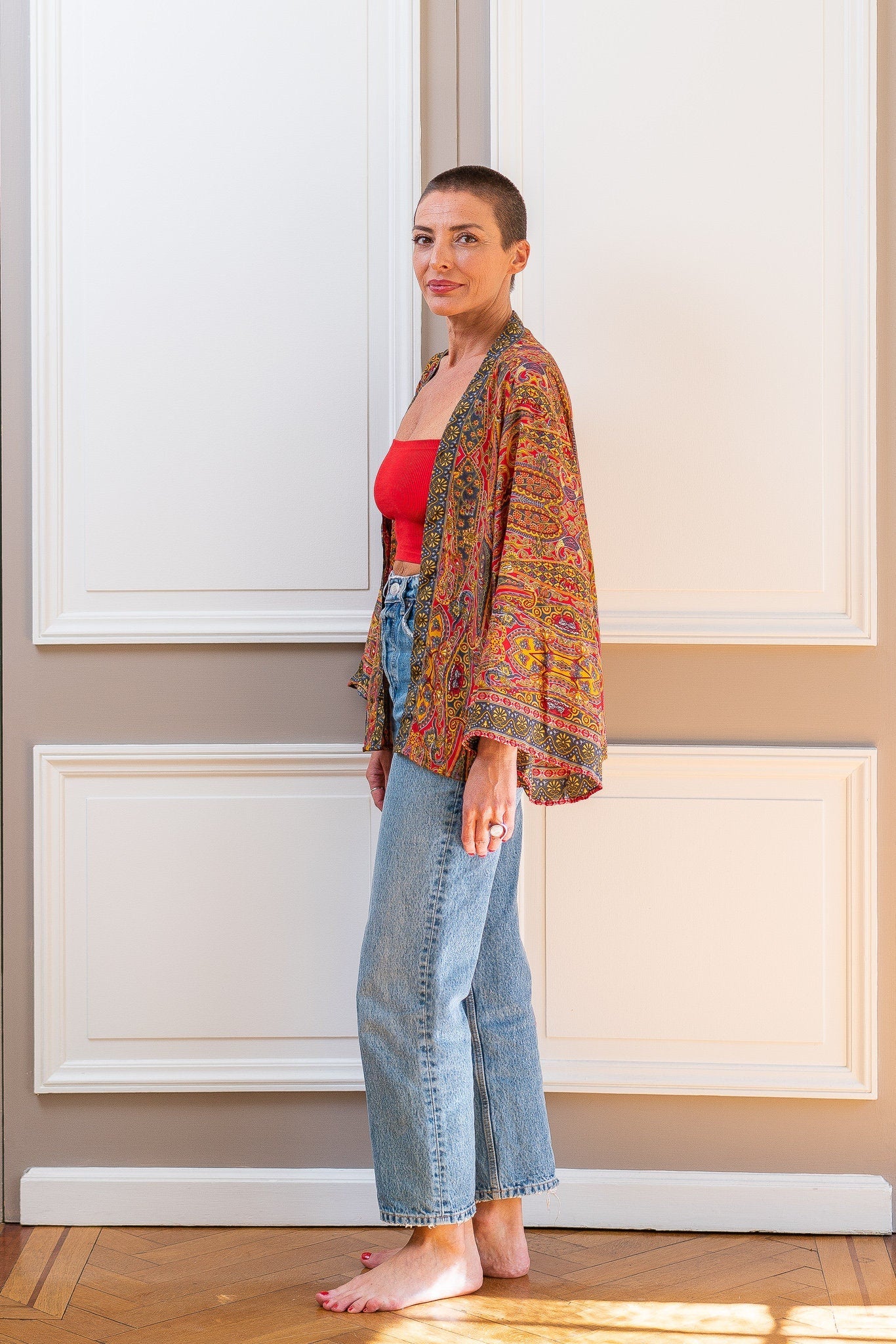 Veste kimono en soie, veste cardigan, kimono vintage, veste bohème