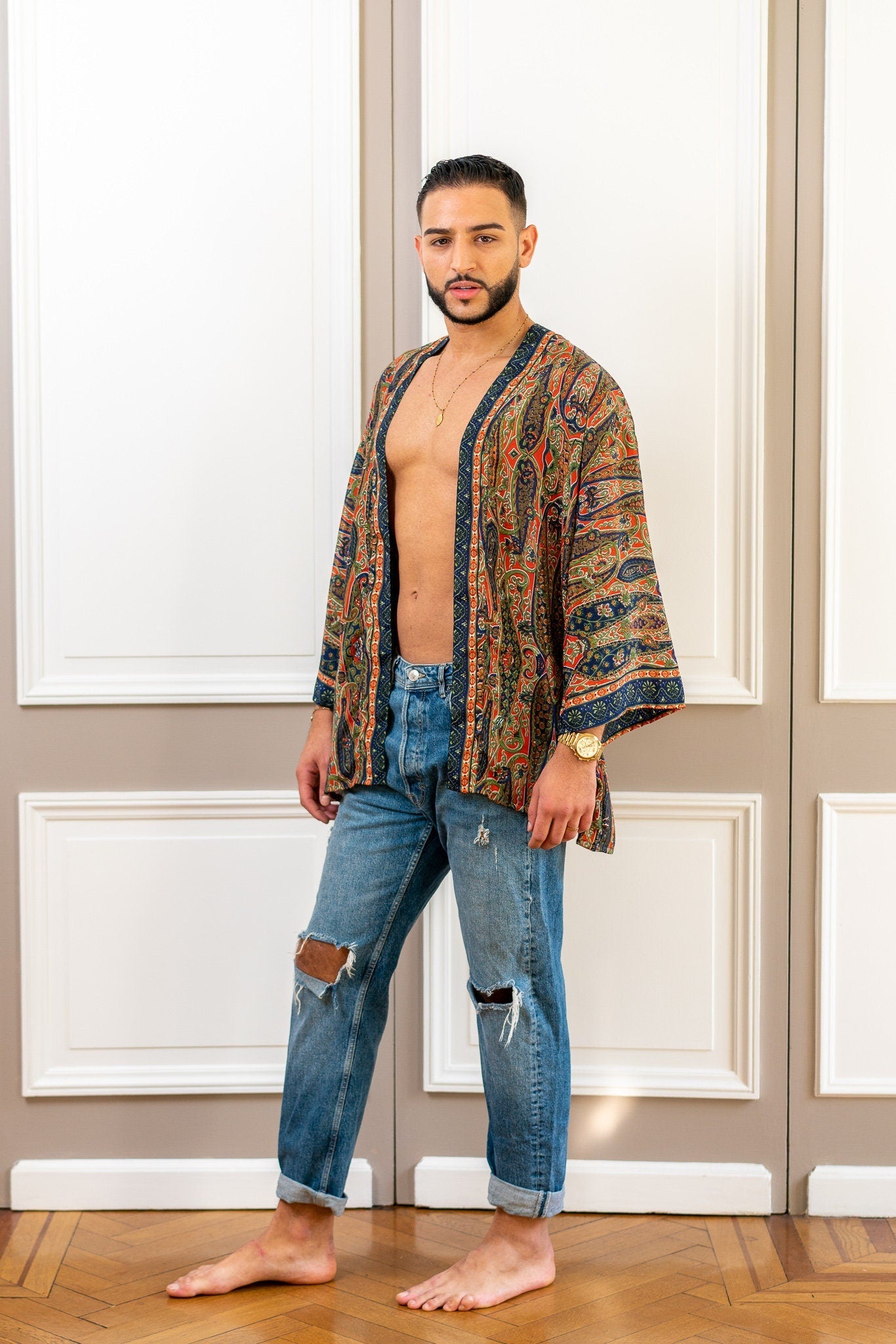 Men's kimono jacket, cardigan jacket, silk kimono, short kimono