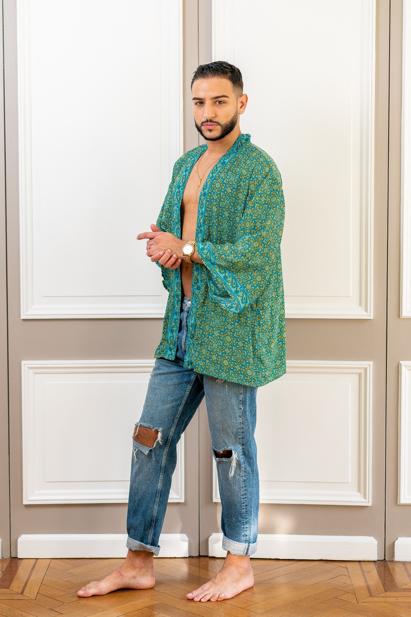 Men's kimono jacket, cardigan jacket, silk kimono, short kimono