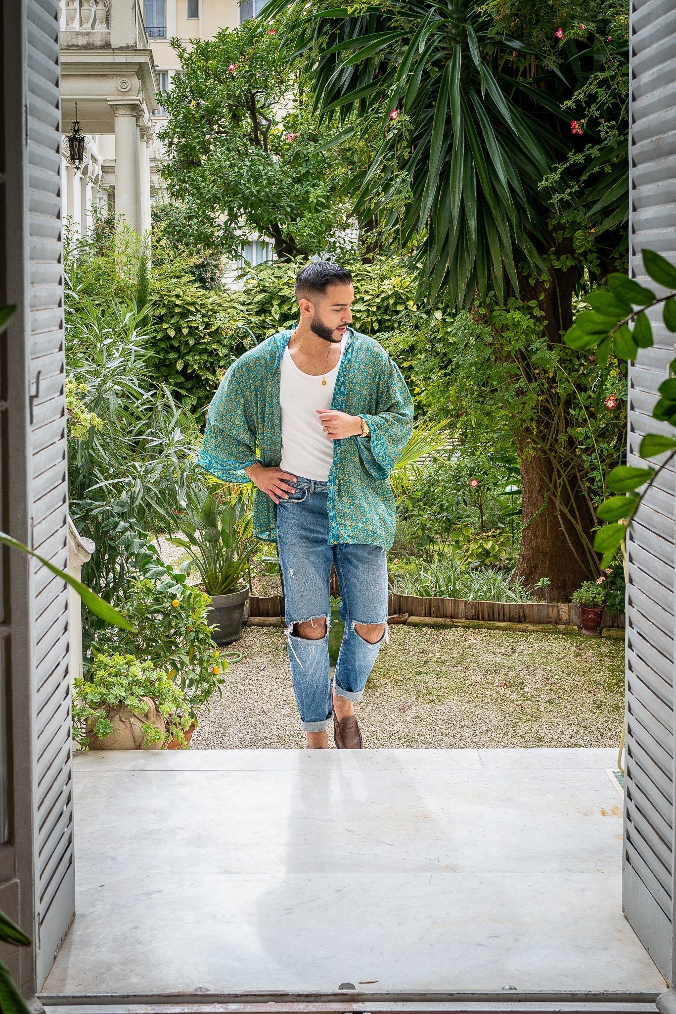 Men's kimono jacket, cardigan jacket, silk kimono, short kimono