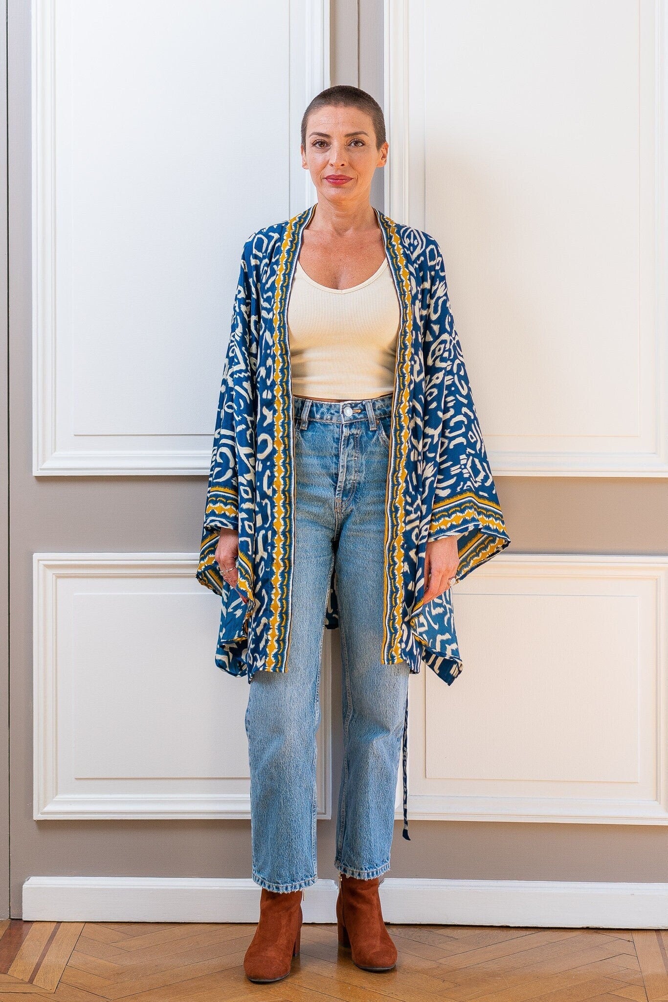 Kimono court en soie, kimono sil avec ceinture, kimono vintage, kimono boho, robe de chambre