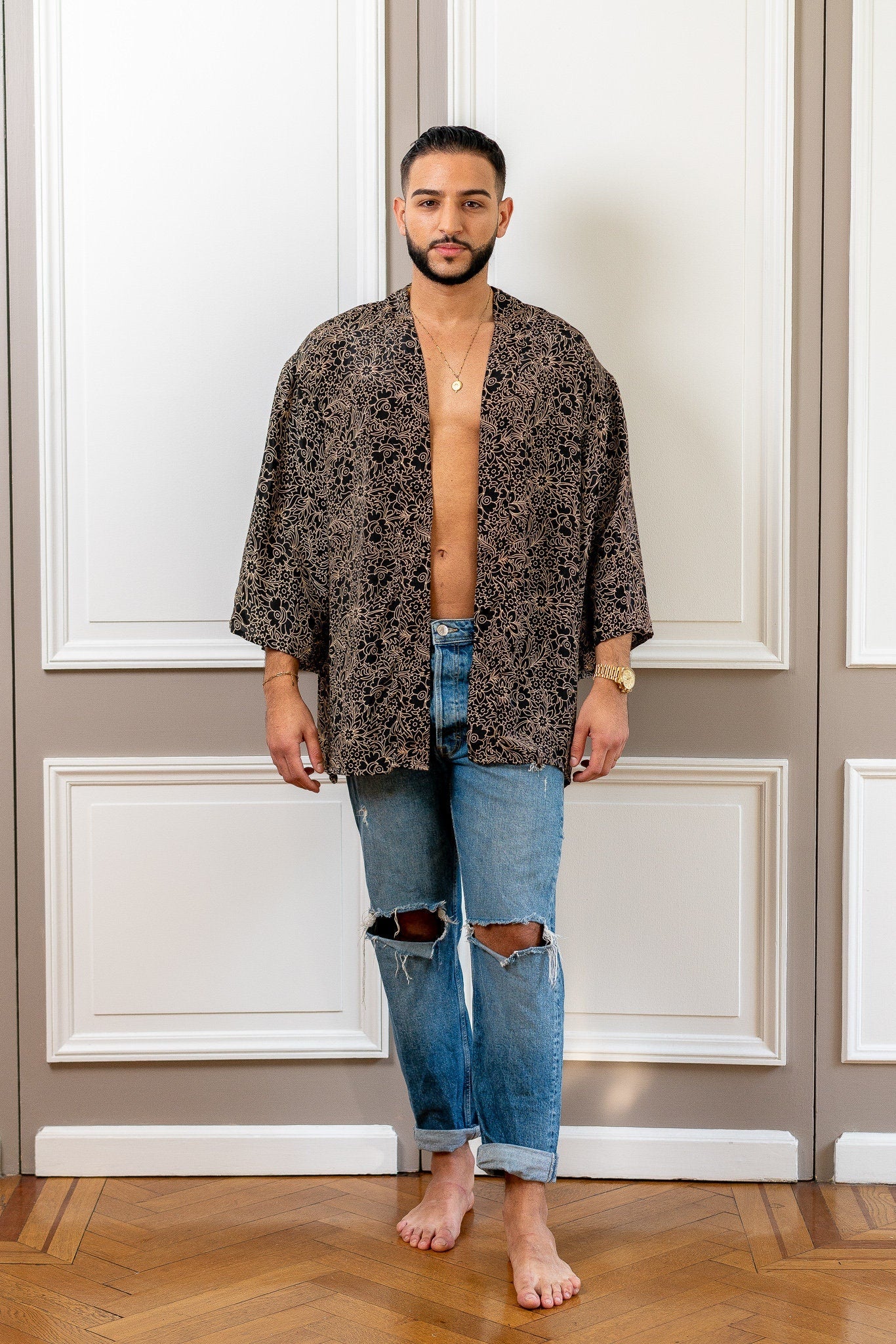 Men's kimono jacket, cardigan jacket, silk kimono, short kimono