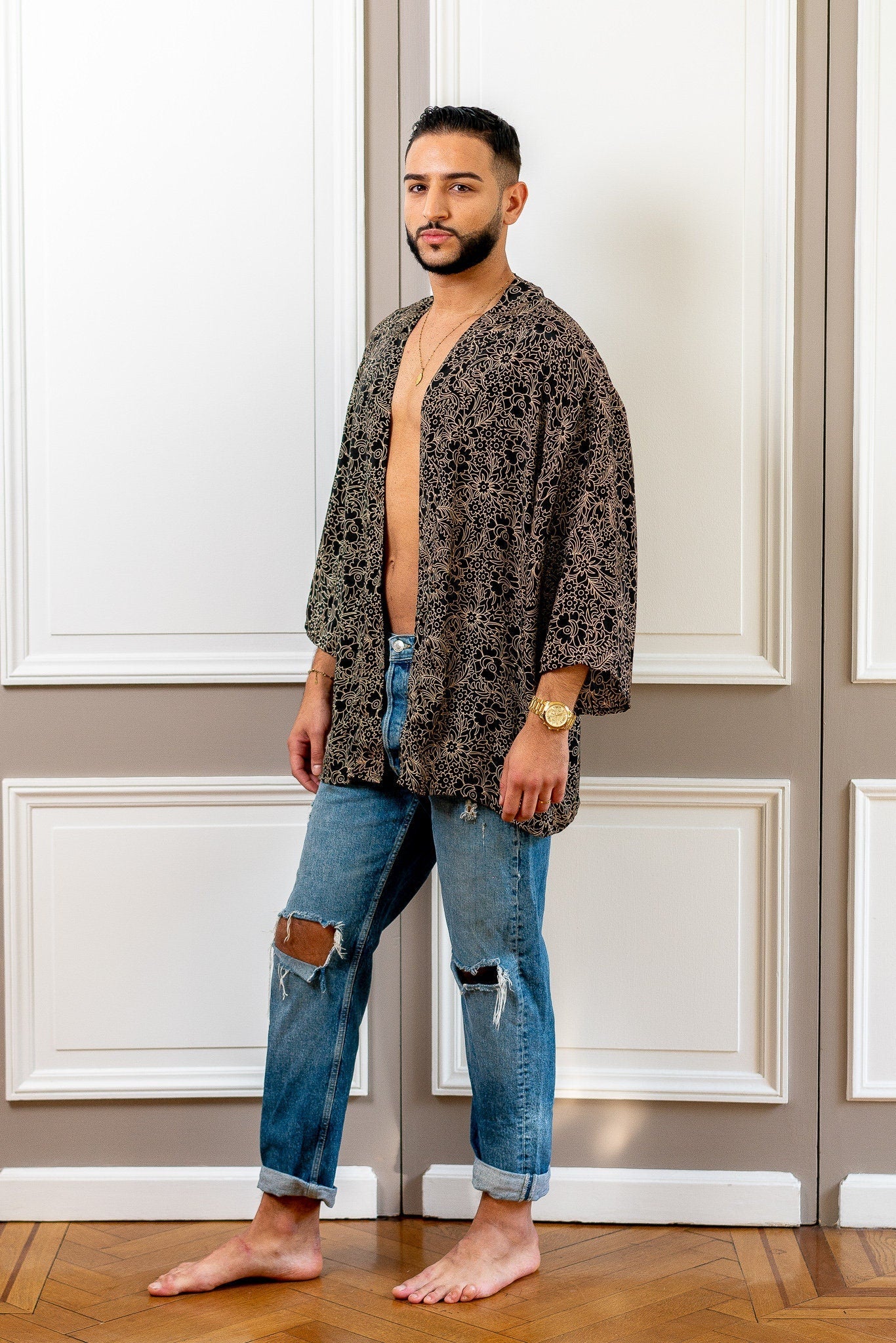 Men's kimono jacket, cardigan jacket, silk kimono, short kimono